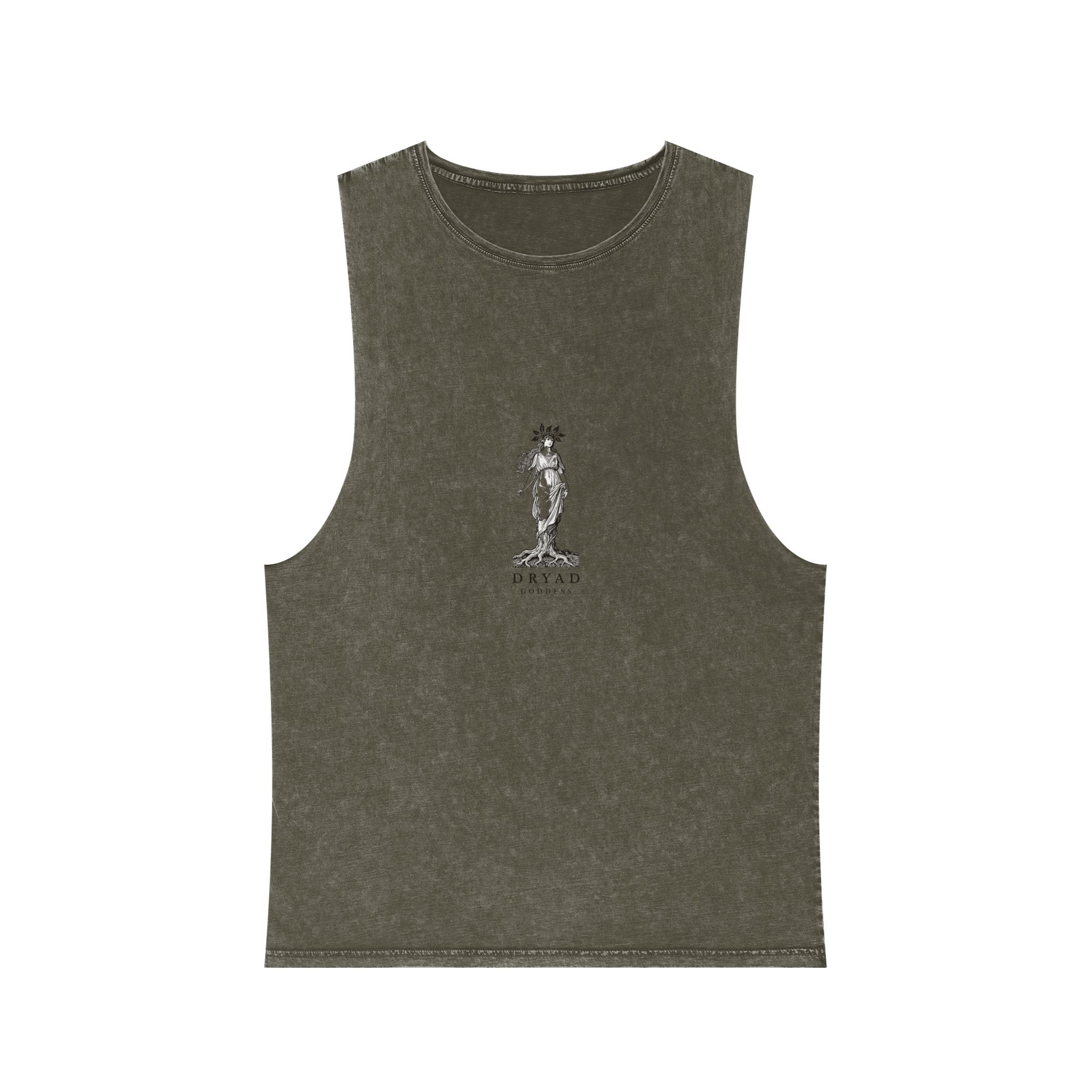 Engraved Logo Dryad Tree Spirit Woman With Roots Branches Symbolizing Forest Goddess Unisex Stonewash Tank Top - Image 5