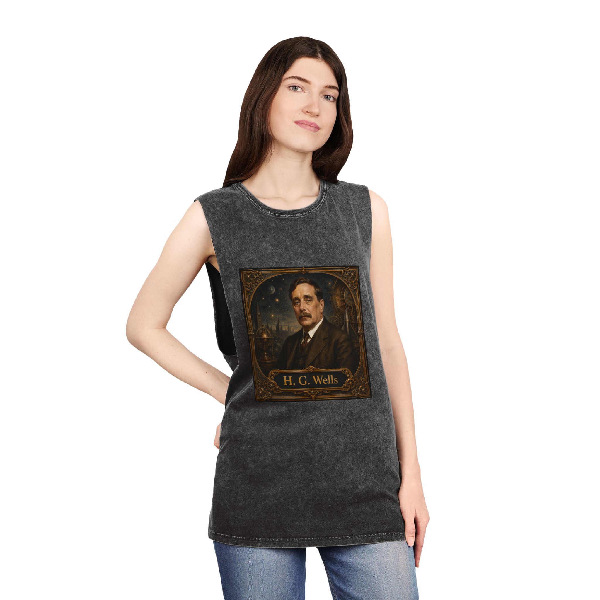 H G Wells Unisex Stonewash Tank Top - Image 4