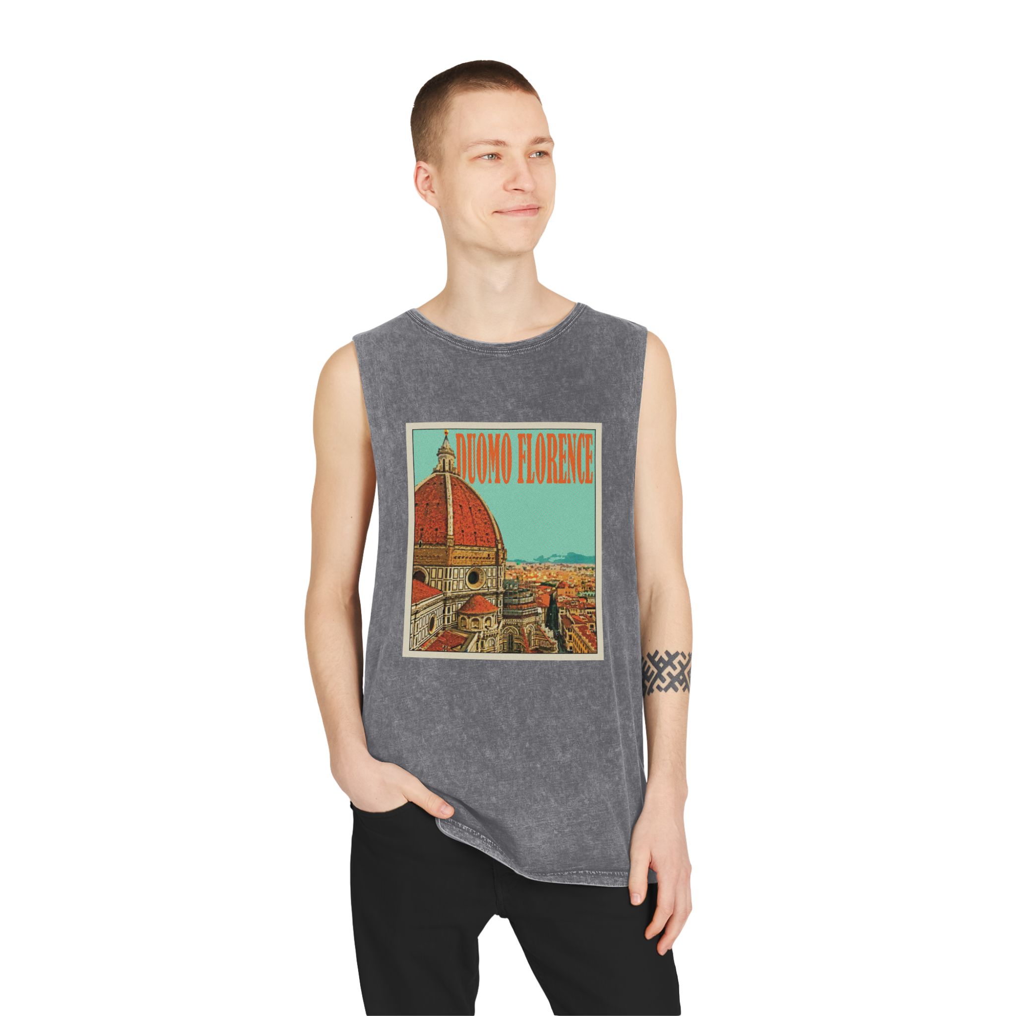 Duomo Florence Retro Travel Poster Unisex Stonewash Tank Top - Image 11