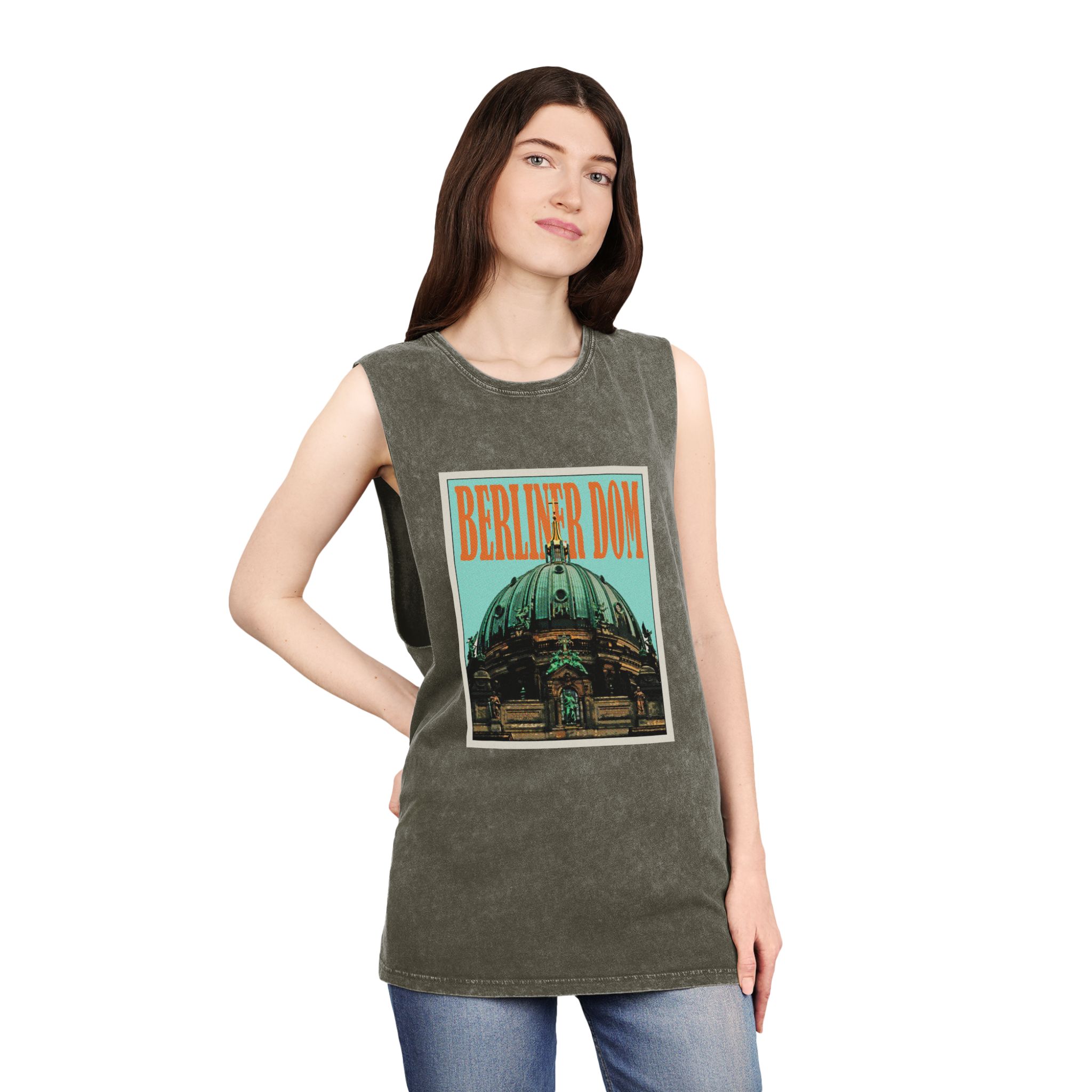Berliner Dom Retro Travel Poster Unisex Stonewash Tank Top - Image 8