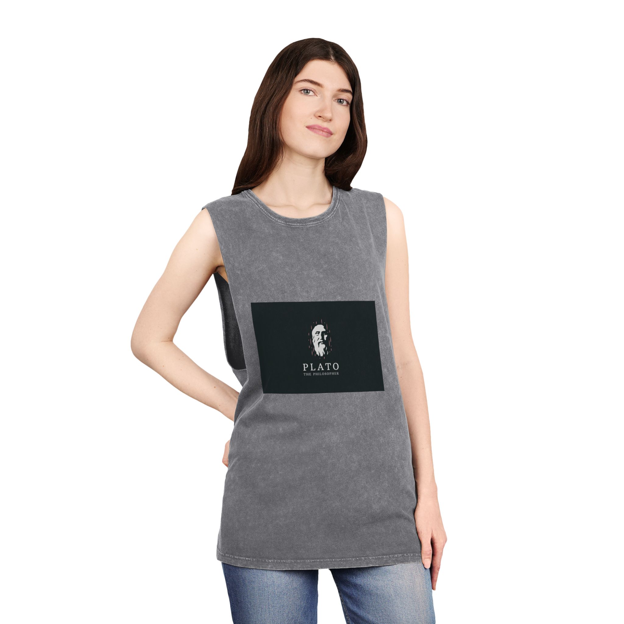 Ancient Greek Plato Philosopher Head Logo Icon Design Template Flat Vector Unisex Stonewash Tank Top - Image 12