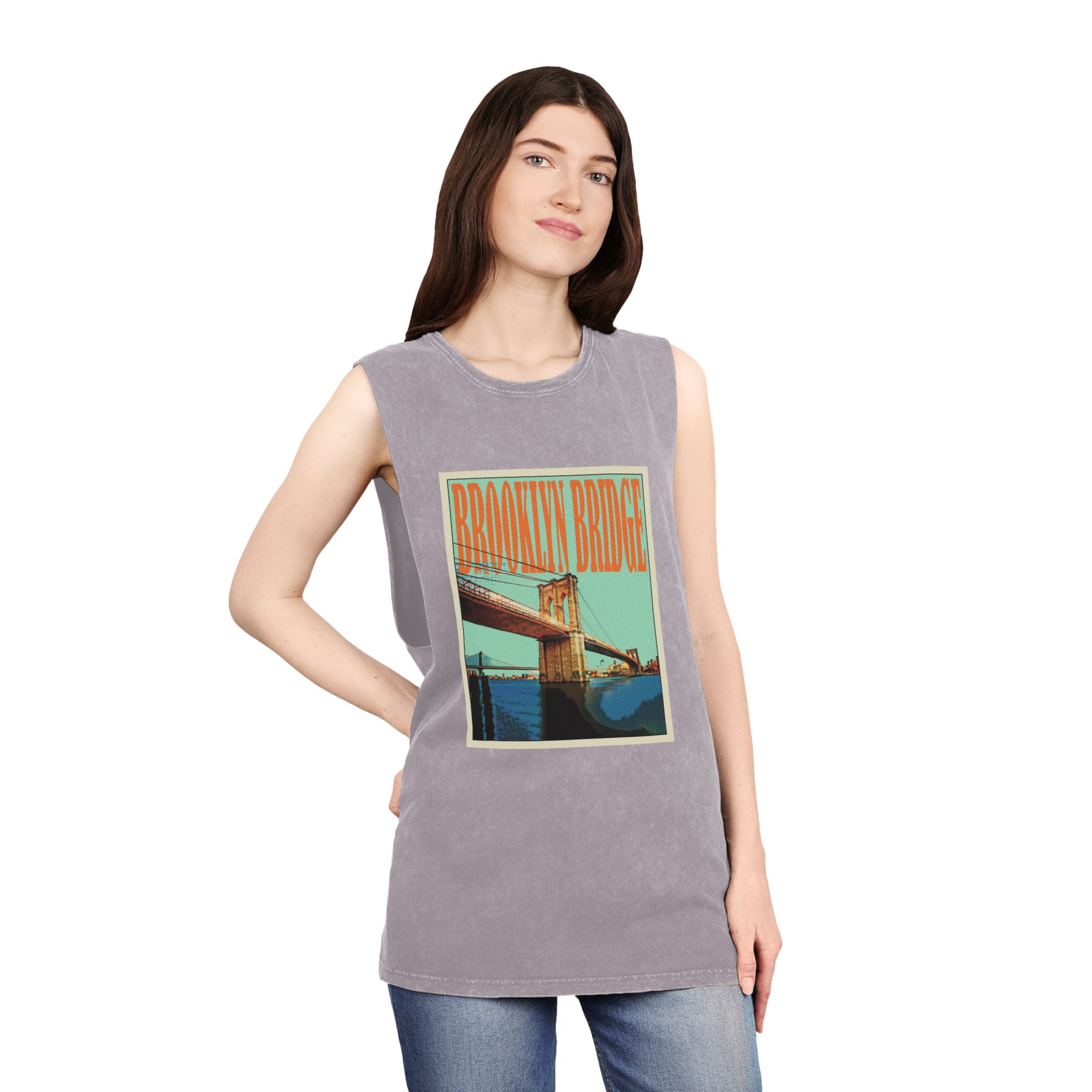 Brooklyn Bridge Retro Travel Poster Unisex Stonewash Tank Top - Image 20