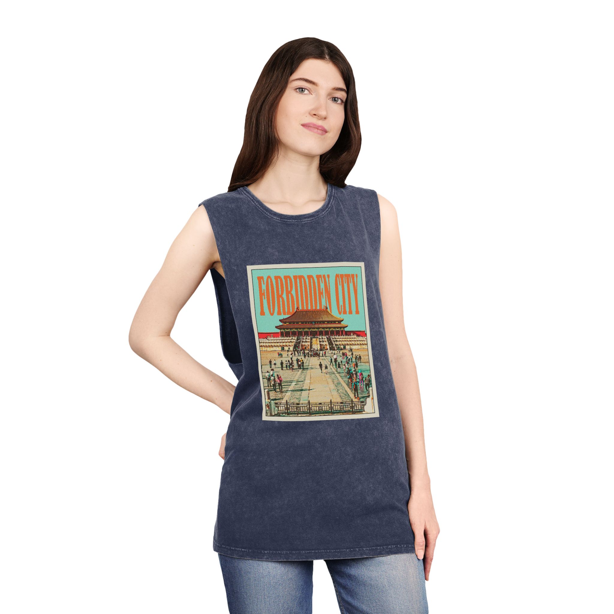 Forbidden City Retro Travel Poster (1) Unisex Stonewash Tank Top - Image 16