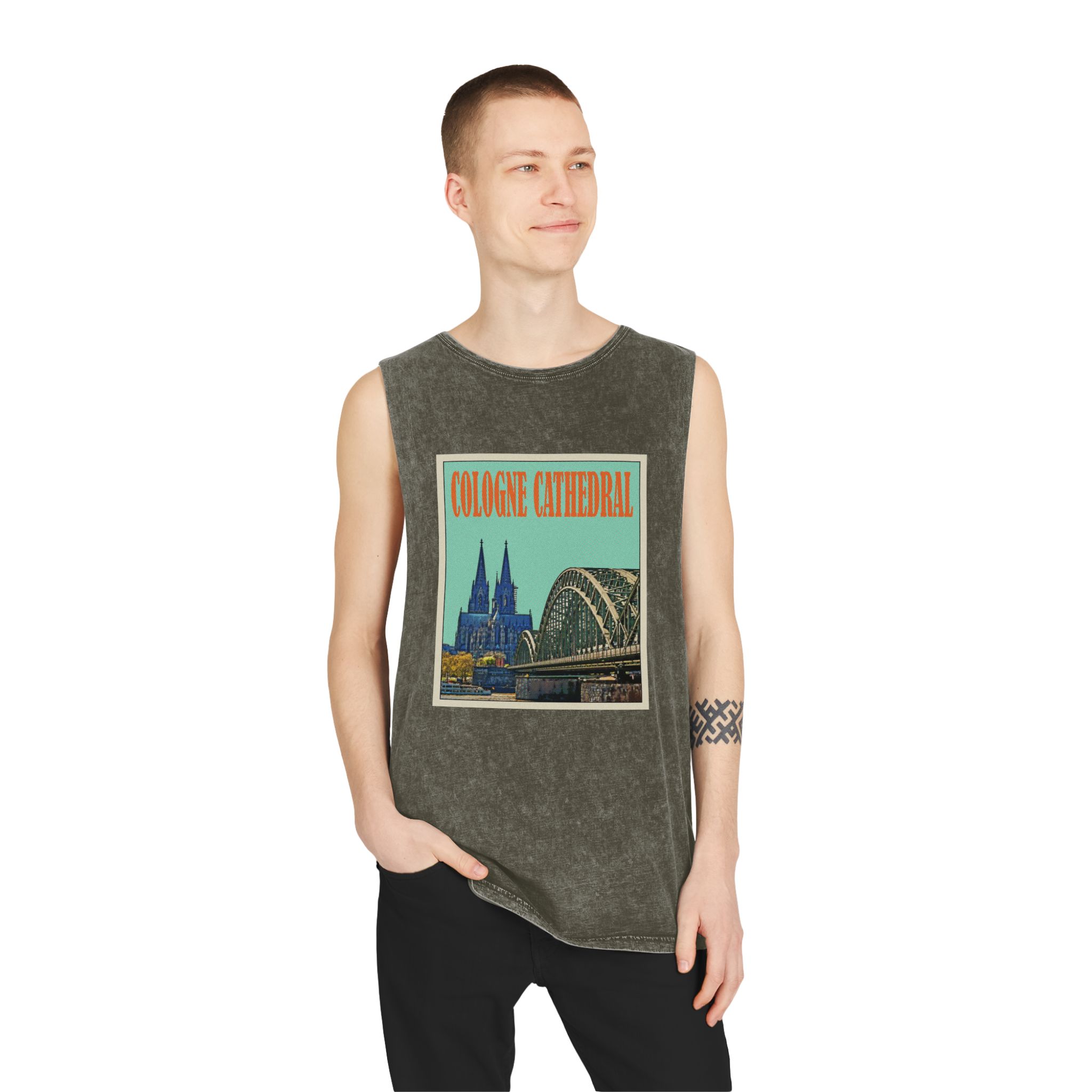 Cologne Cathedral Retro Travel Poster Unisex Stonewash Tank Top - Image 7