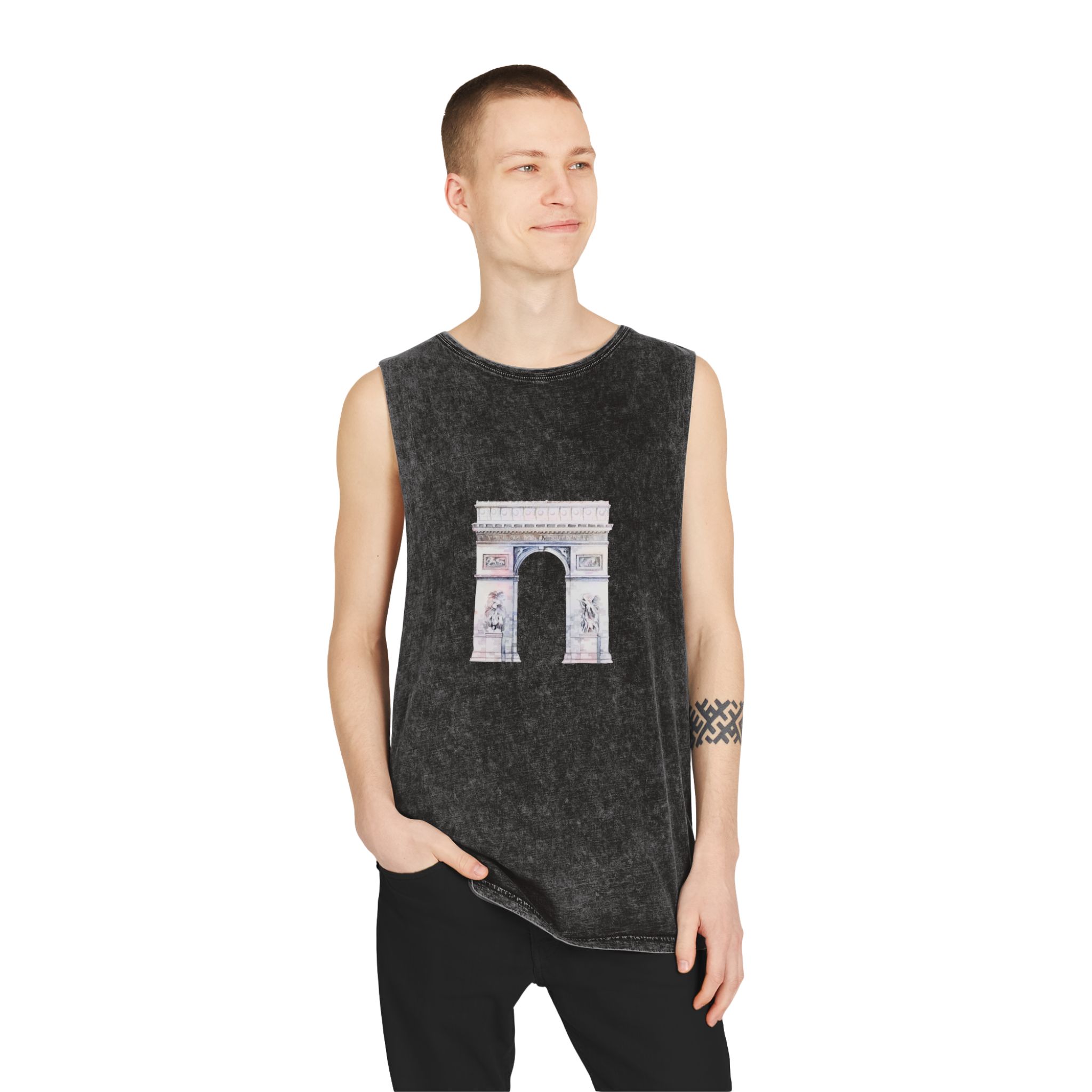Arc de Triomphe Paris Vector Unisex Stonewash Tank Top - Image 3