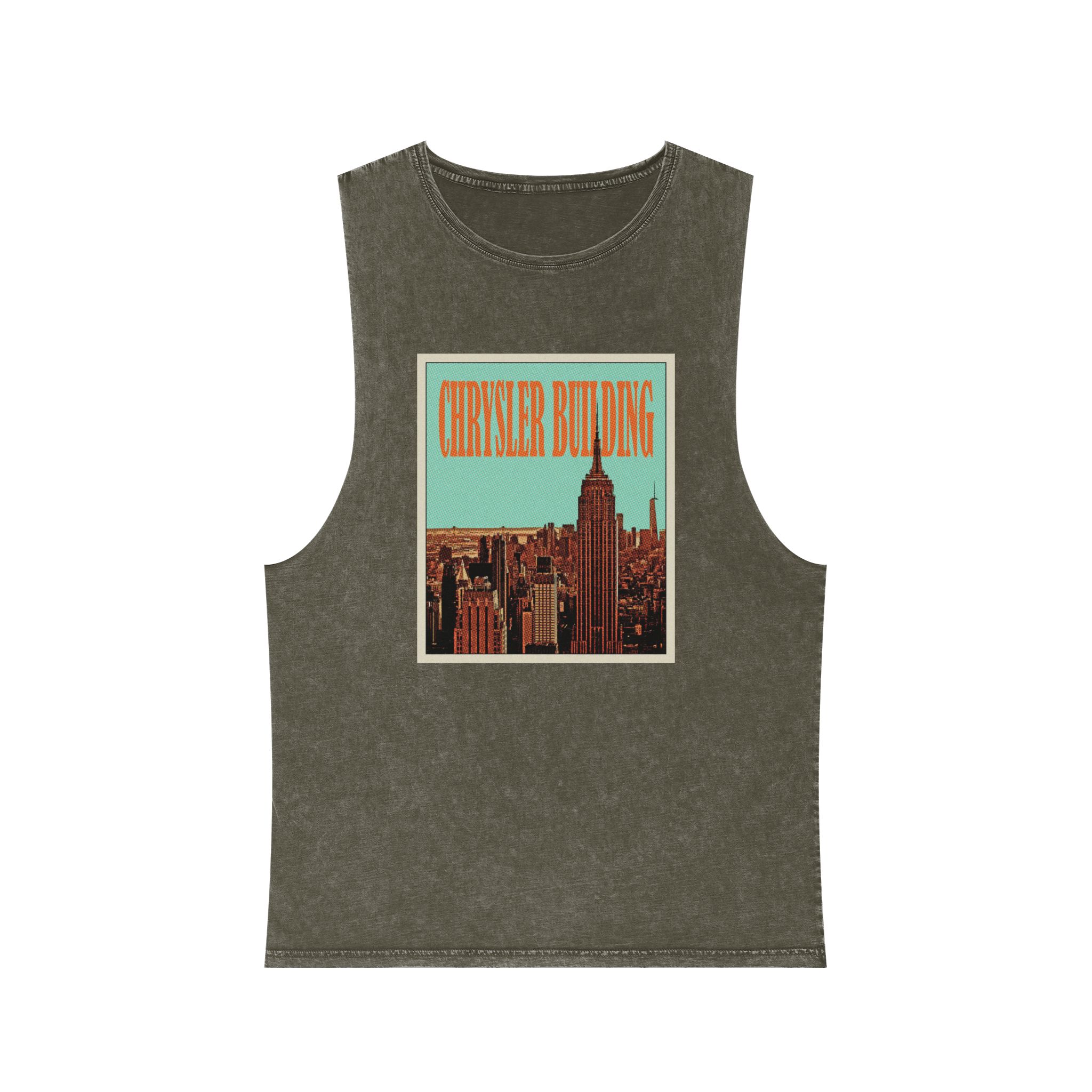 Chrysler Building Retro Travel Poster Unisex Stonewash Tank Top - Image 5