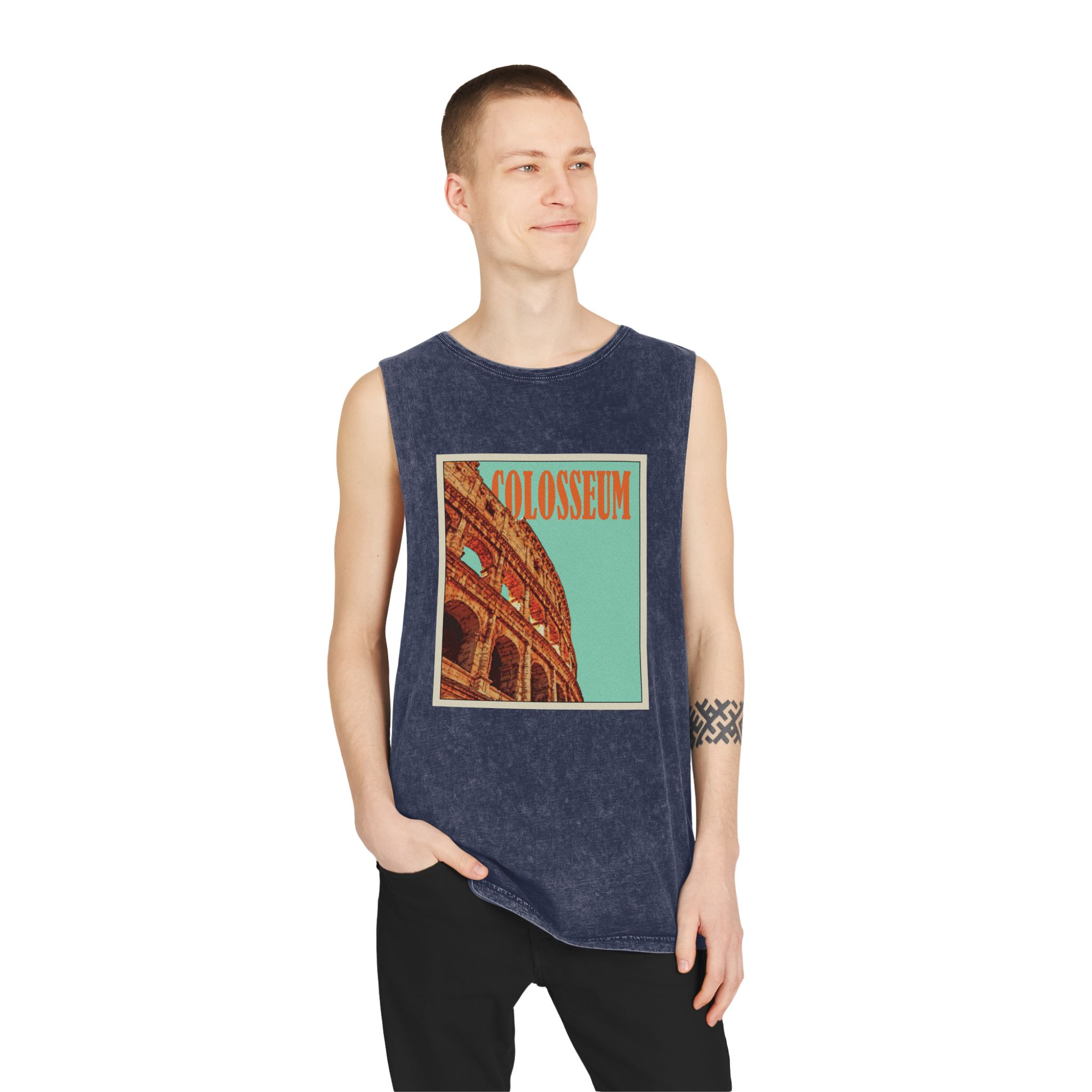 Colosseum Retro Travel Poster (2) Unisex Stonewash Tank Top - Image 15
