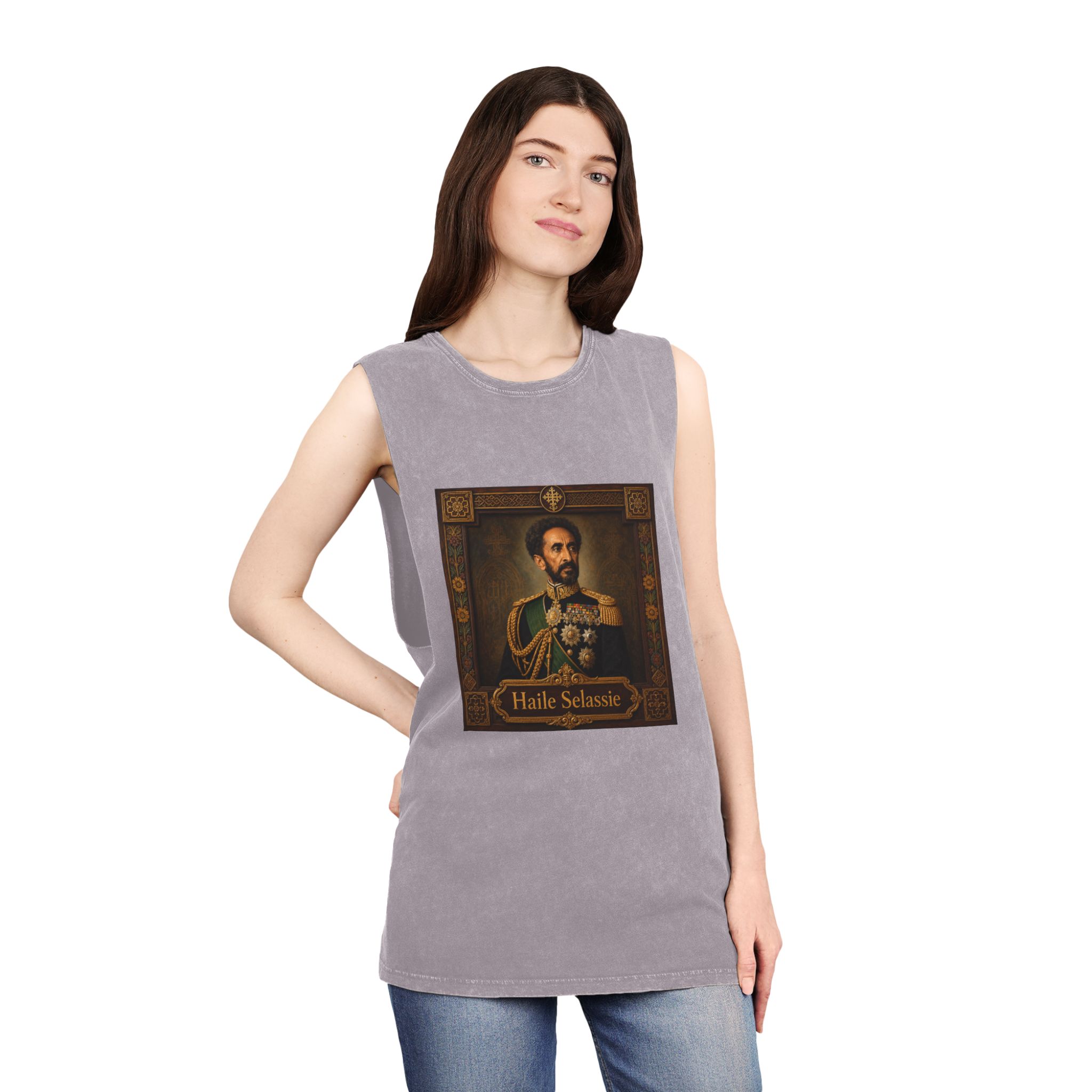 Haile Selassie Unisex Stonewash Tank Top - Image 20