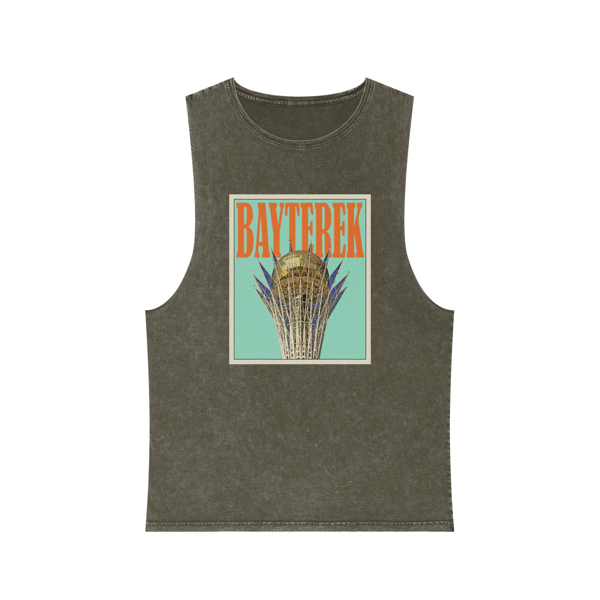 Bayterek Retro Travel Poster Unisex Stonewash Tank Top - Image 5