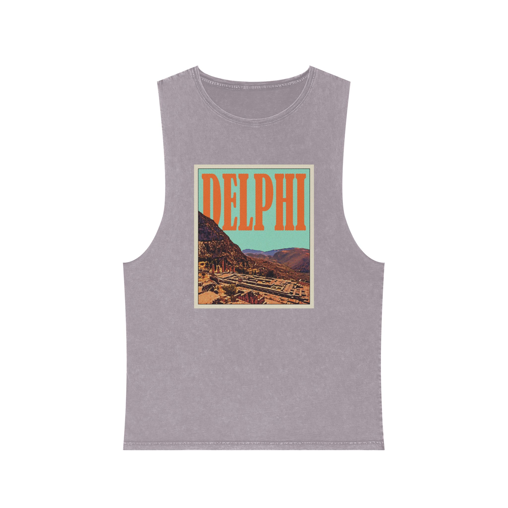 Delphi Retro Travel Poster Unisex Stonewash Tank Top - Image 17