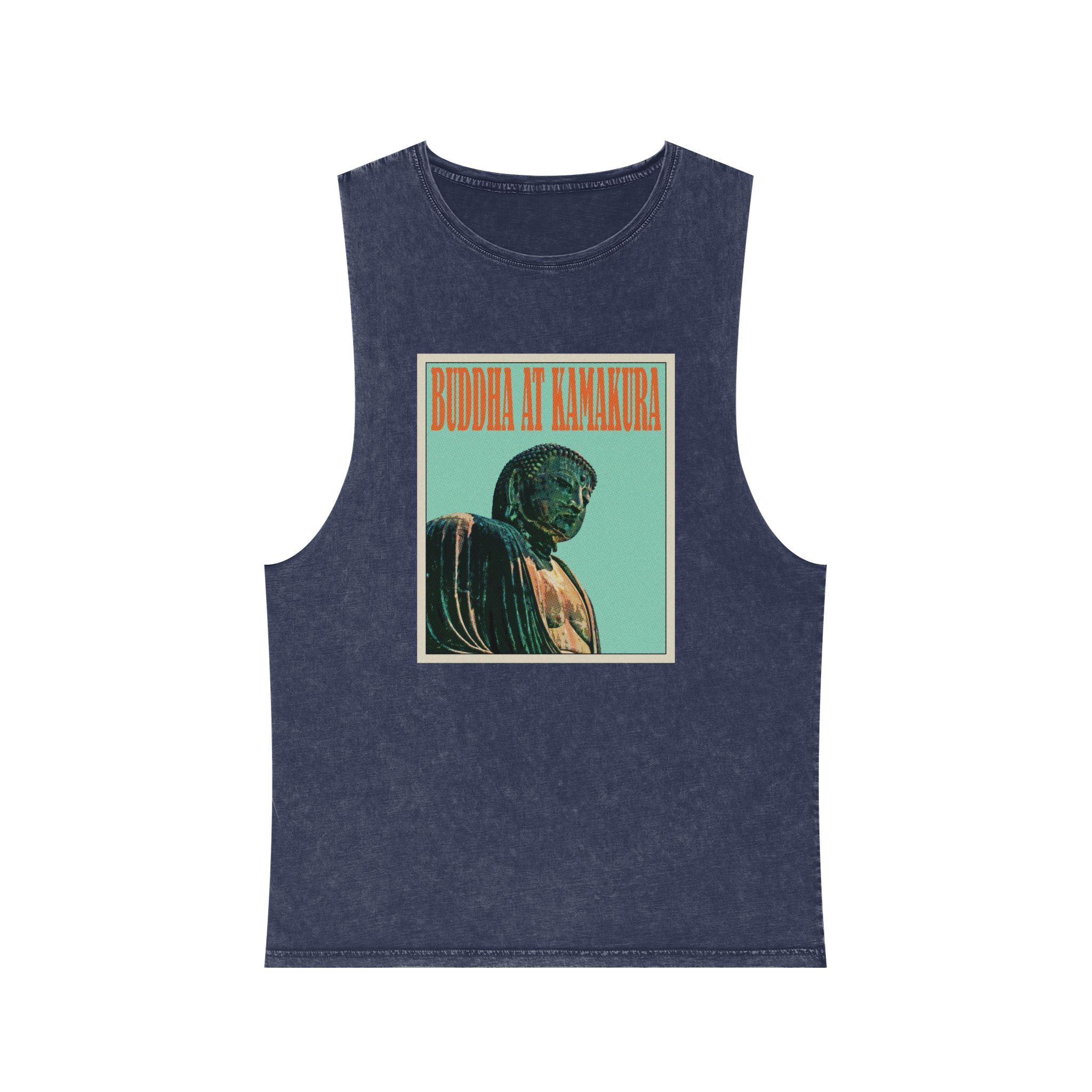 Buddha Kamakura Retro Travel Poster Unisex Stonewash Tank Top - Image 13