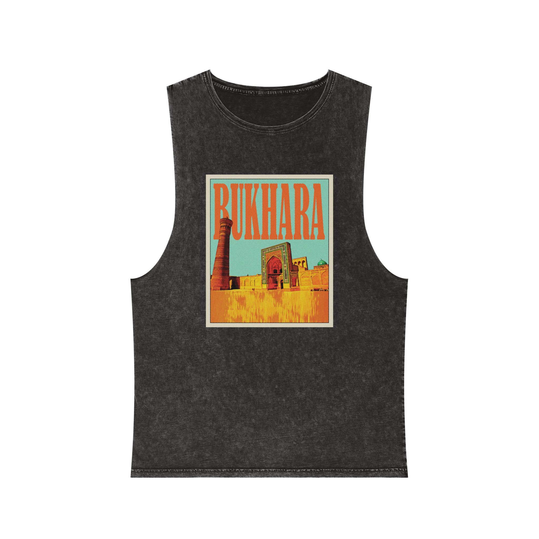Bukhara Retro Travel Poster Unisex Stonewash Tank Top