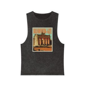 Brandenburg Gate Retro Travel Poster Unisex Stonewash Tank Top