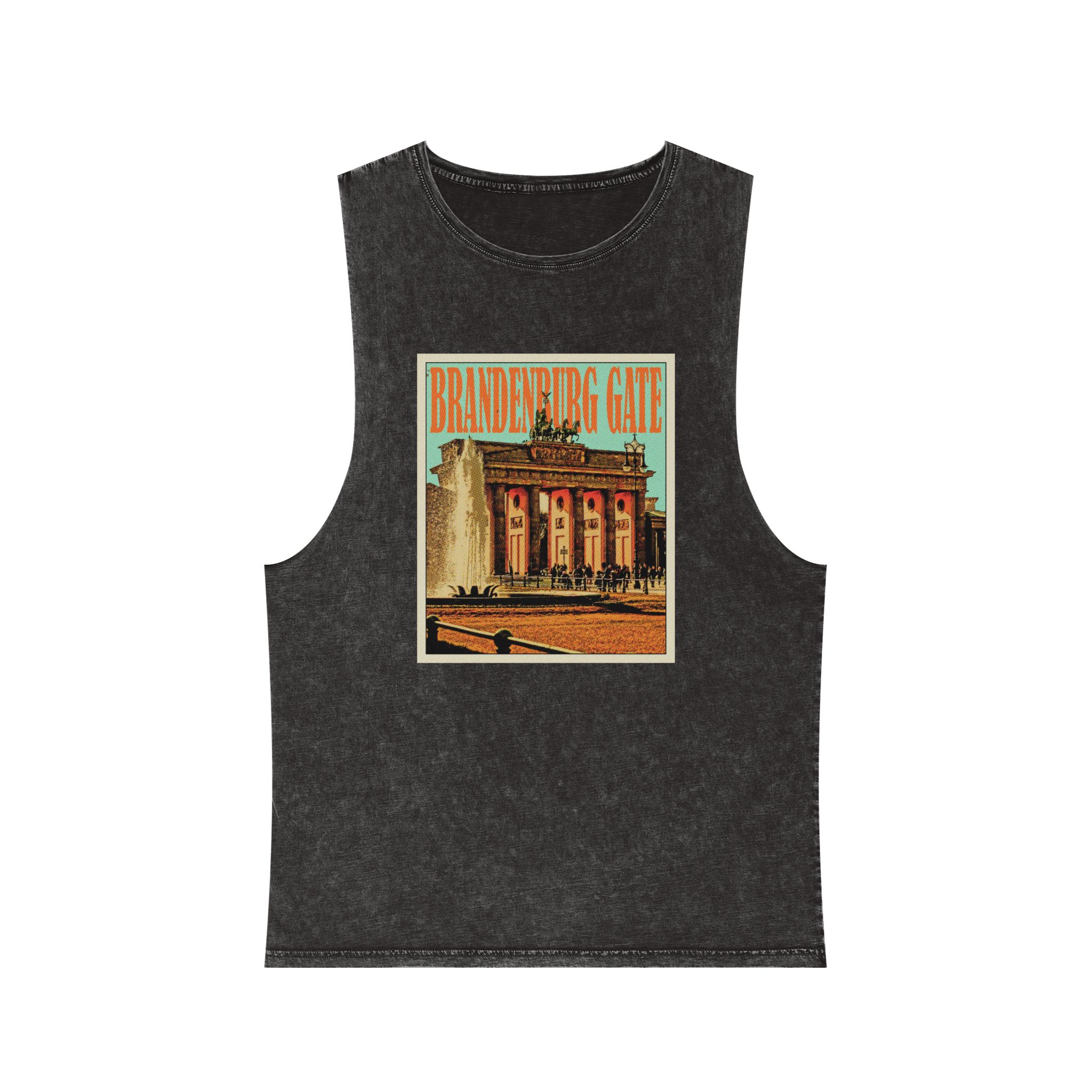 Brandenburg Gate Retro Travel Poster Unisex Stonewash Tank Top