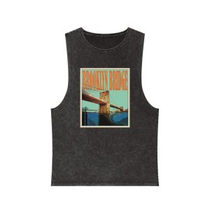 Brooklyn Bridge Retro Travel Poster Unisex Stonewash Tank Top