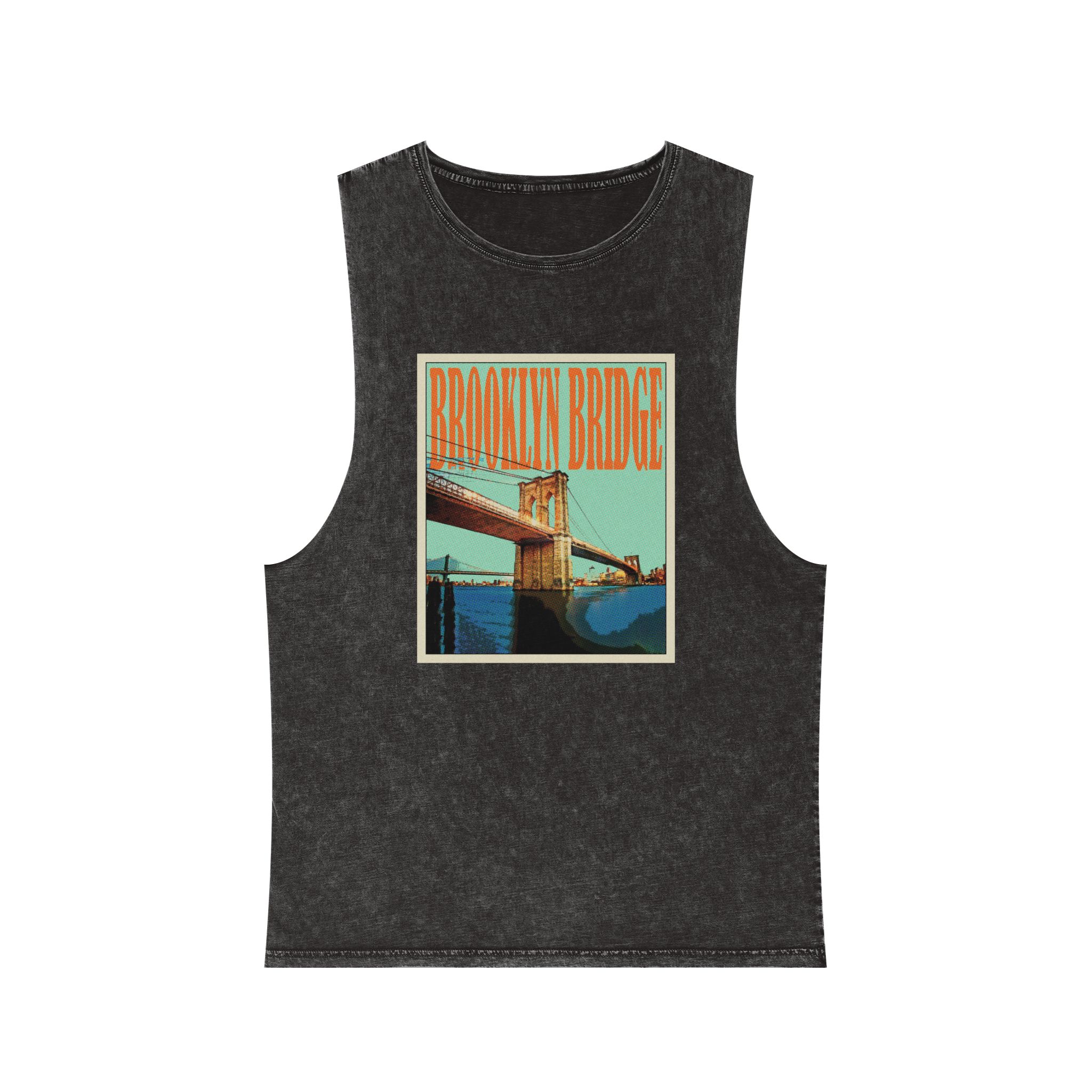 Brooklyn Bridge Retro Travel Poster Unisex Stonewash Tank Top