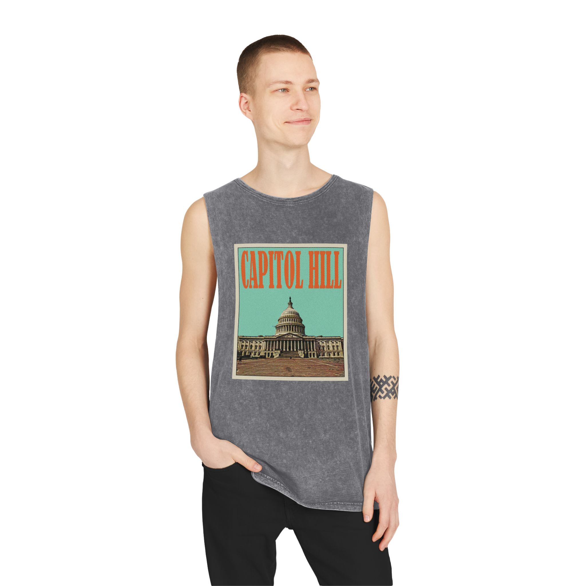 Capitol Hill Retro Travel Poster Unisex Stonewash Tank Top - Image 11