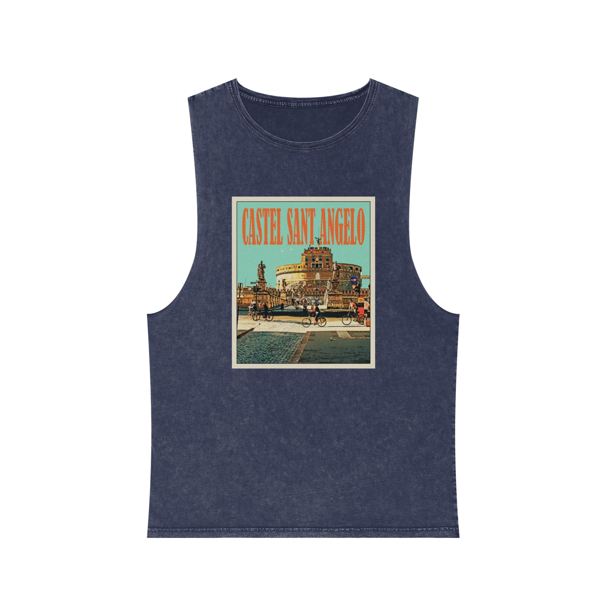 Castel Sant Angelo Retro Travel Poster Unisex Stonewash Tank Top - Image 13