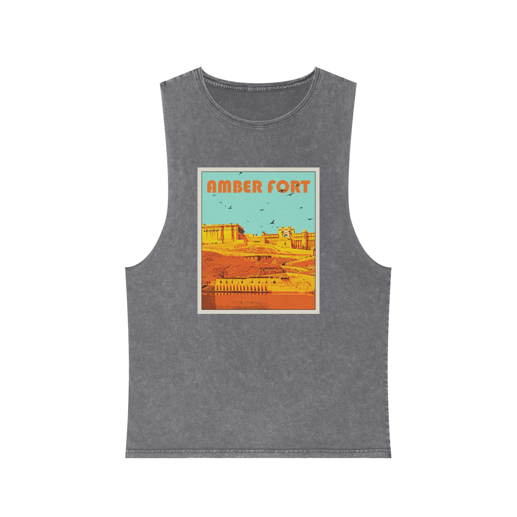 Amber Fort Retro Travel Poster Unisex Stonewash Tank Top - Image 9