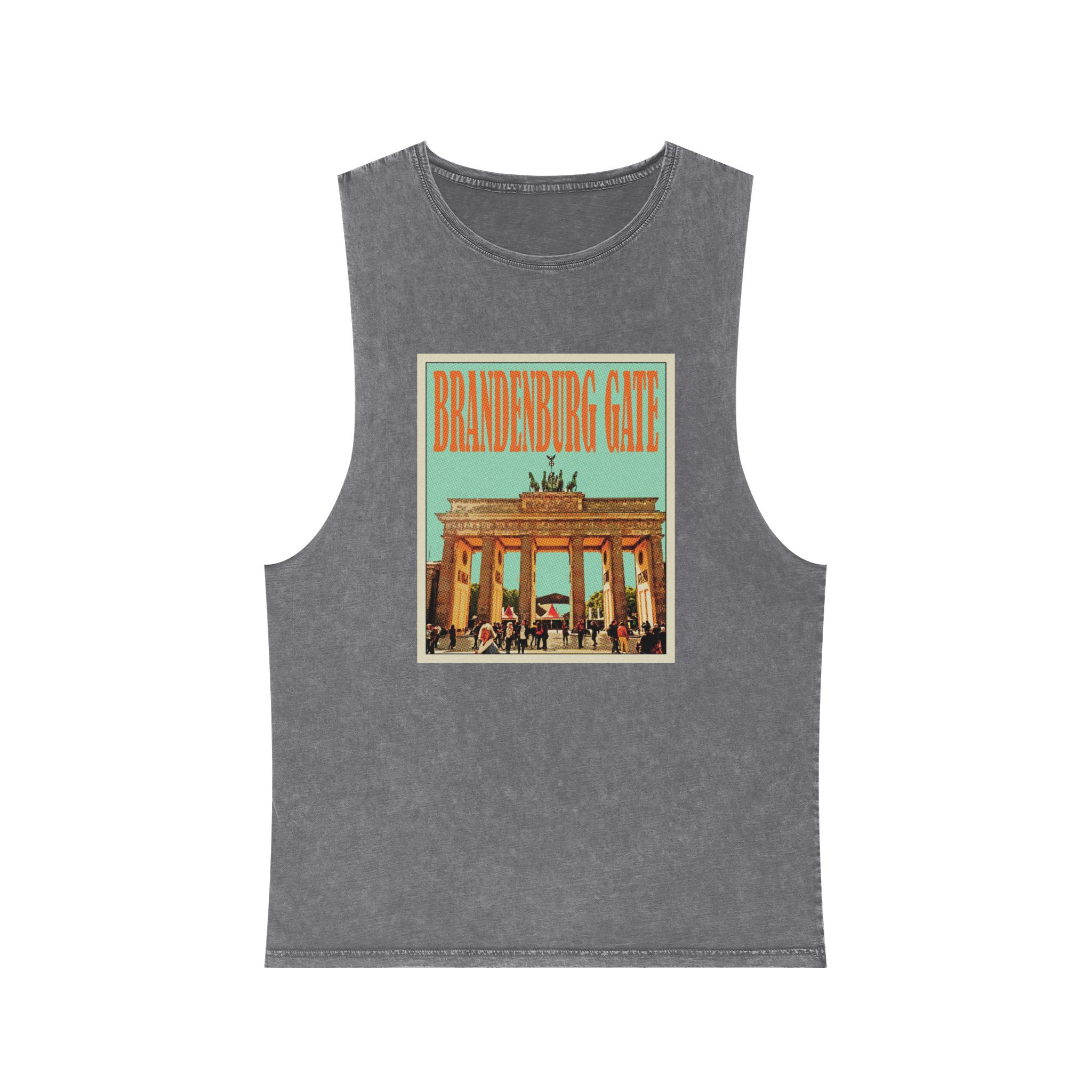 Brandenburg Gate Retro Travel Poster (1) Unisex Stonewash Tank Top - Image 9