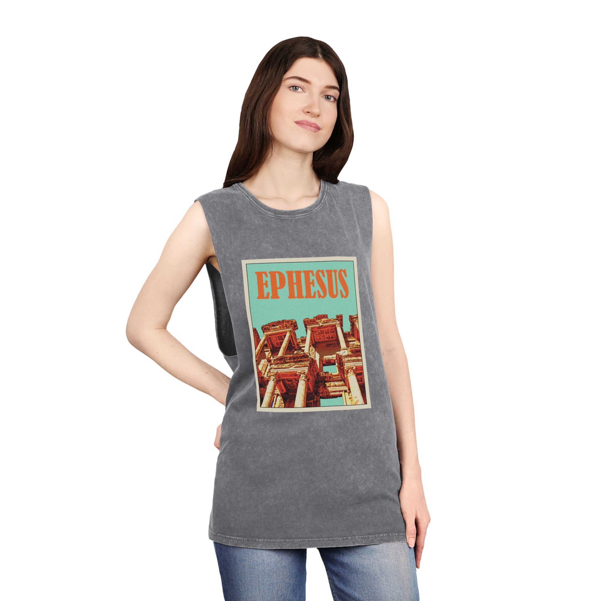 Ephesus Retro Travel Poster Unisex Stonewash Tank Top - Image 12