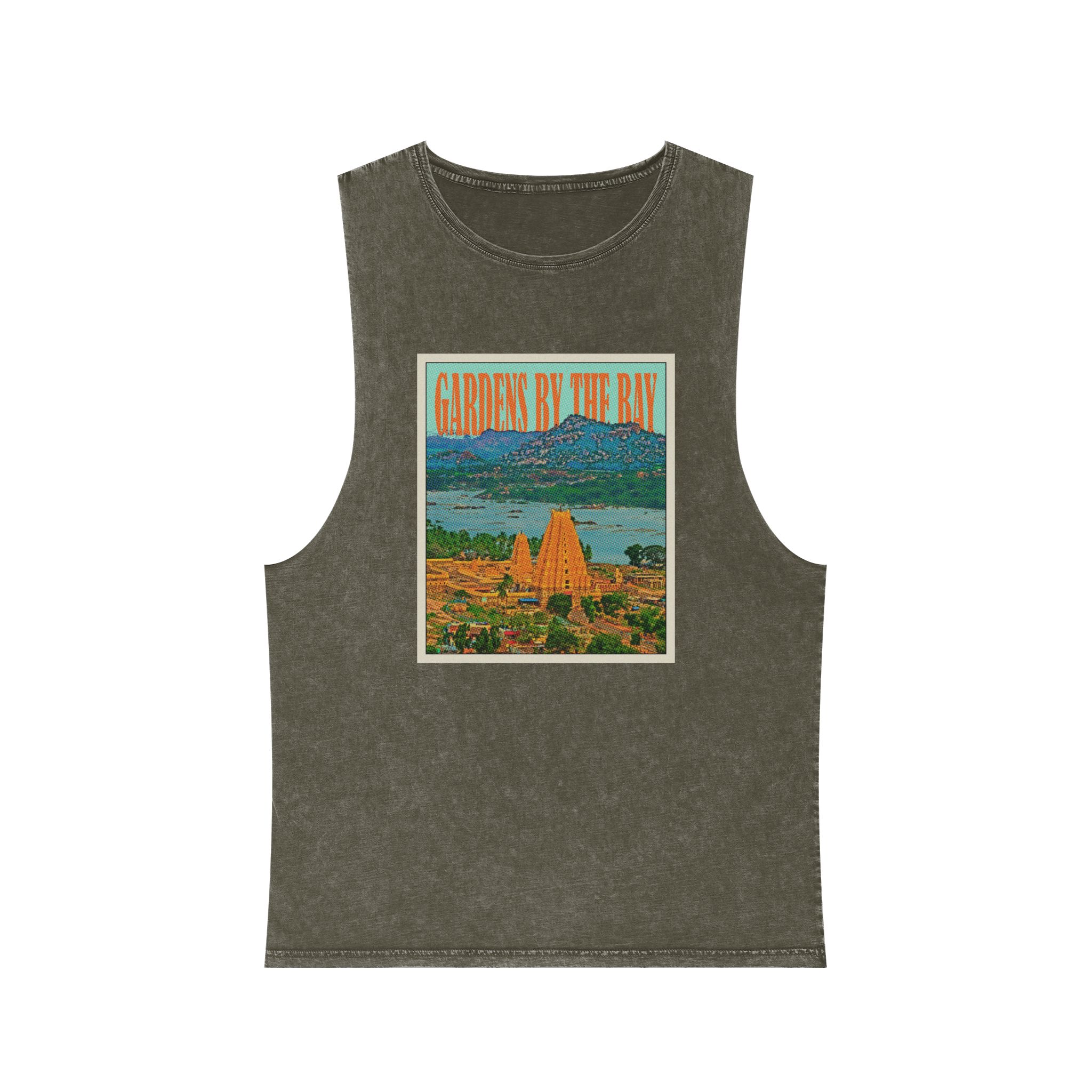 Gardens By Bay Retro Travel Poster (2) Unisex Stonewash Tank Top - Image 5