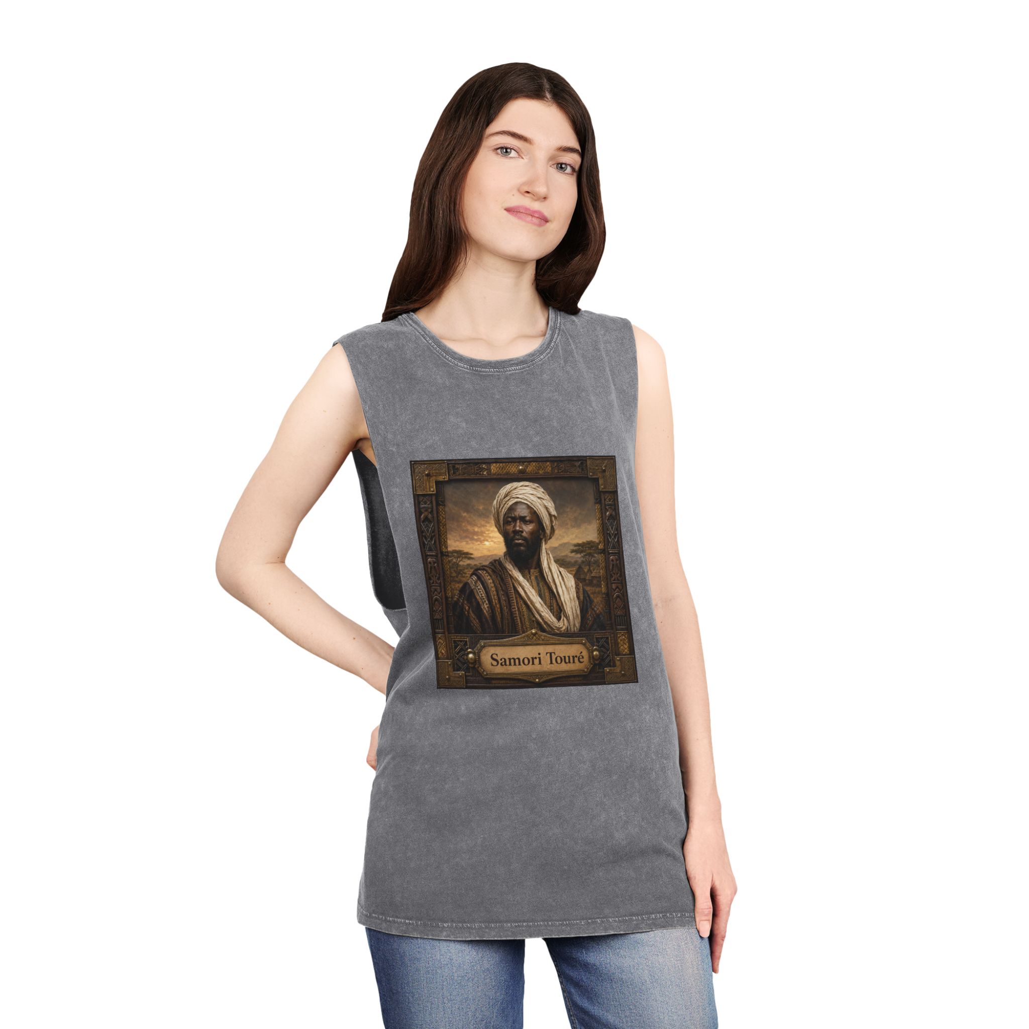 Samori Toure Unisex Stonewash Tank Top - Image 12