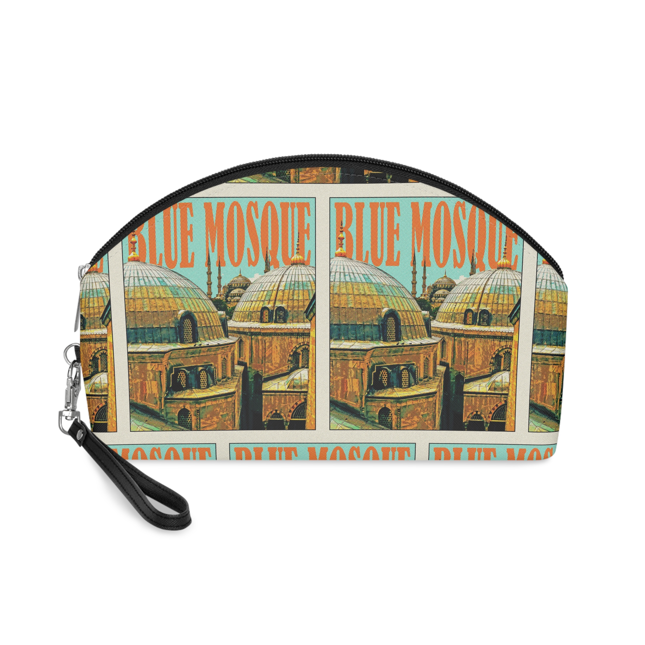 Blue Mosque Retro Travel Poster (1) Makeup Bag