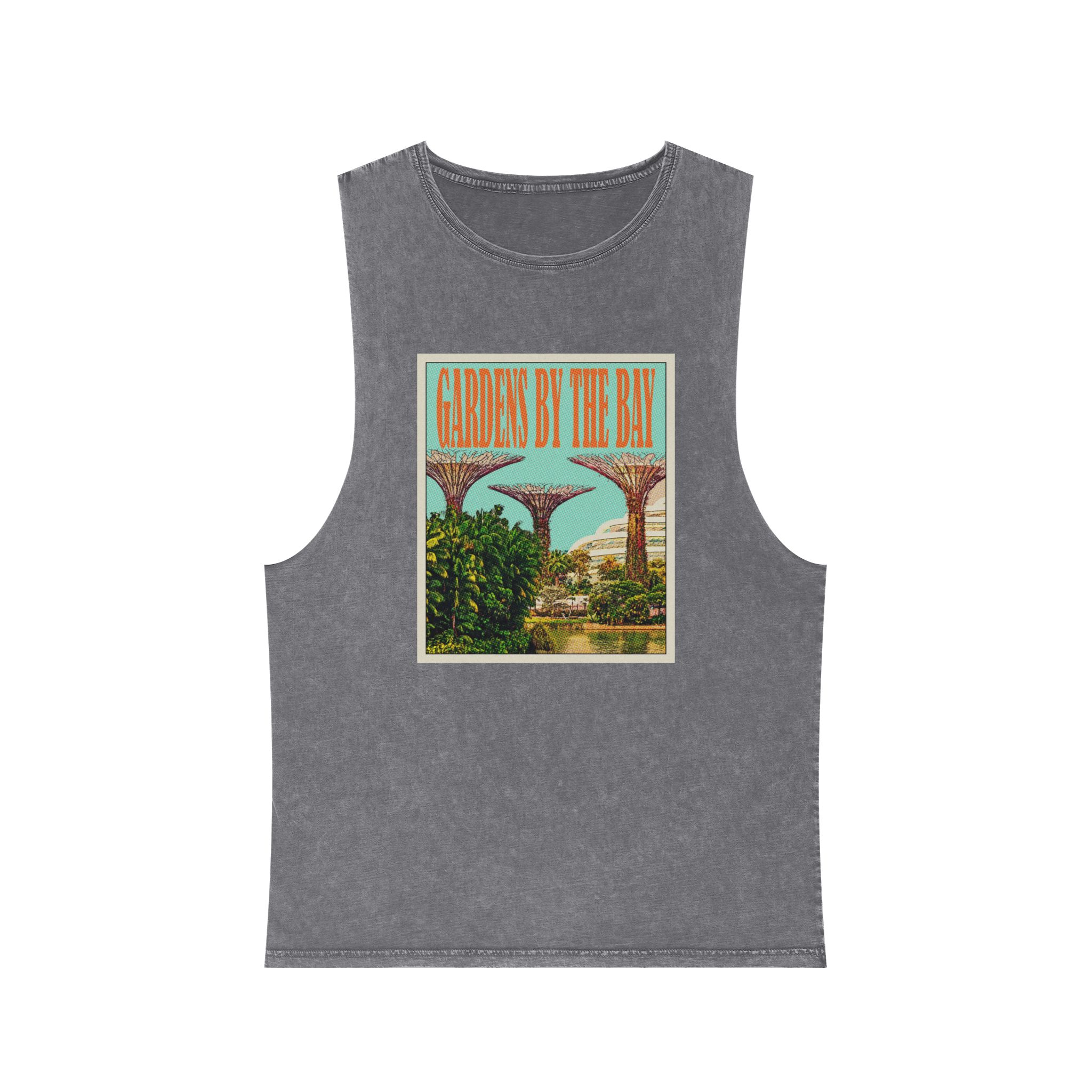 Gardens By Bay Retro Travel Poster (1) Unisex Stonewash Tank Top - Image 9