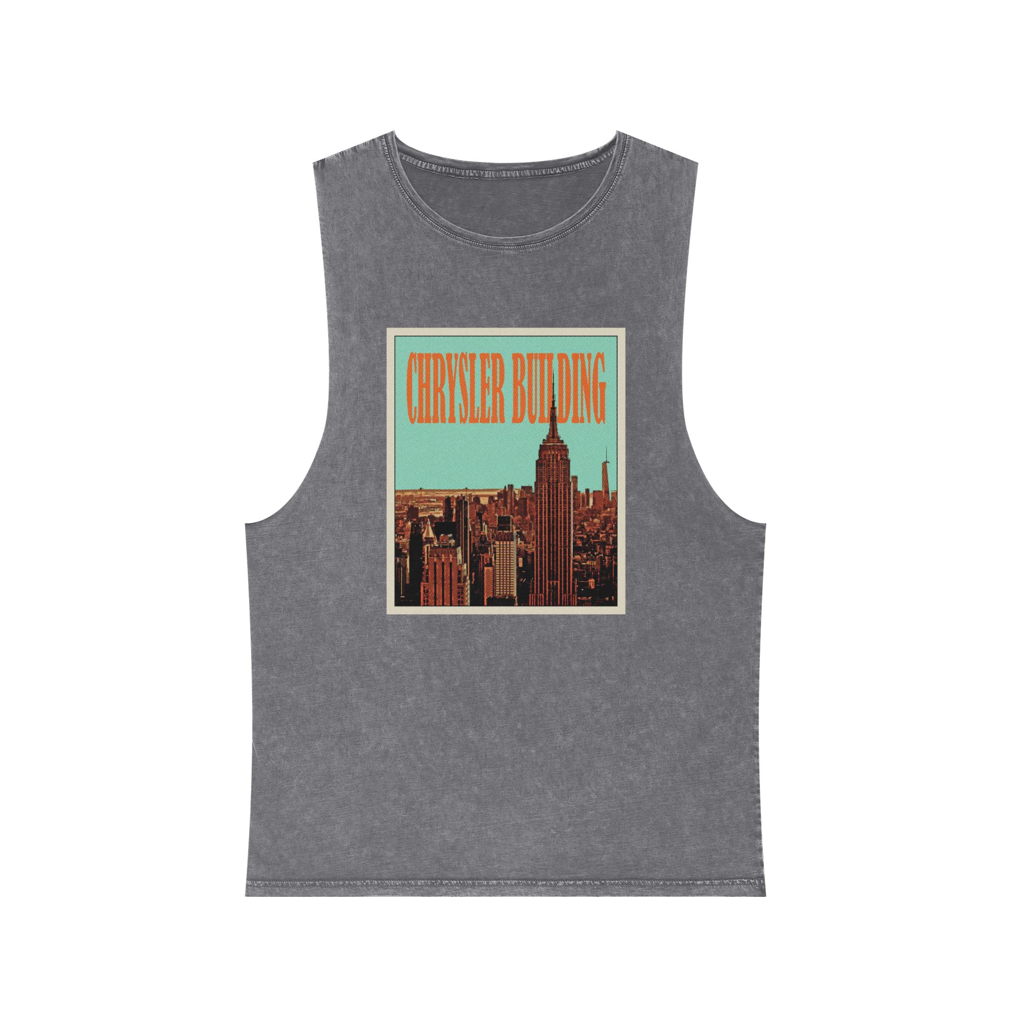 Chrysler Building Retro Travel Poster Unisex Stonewash Tank Top - Image 9