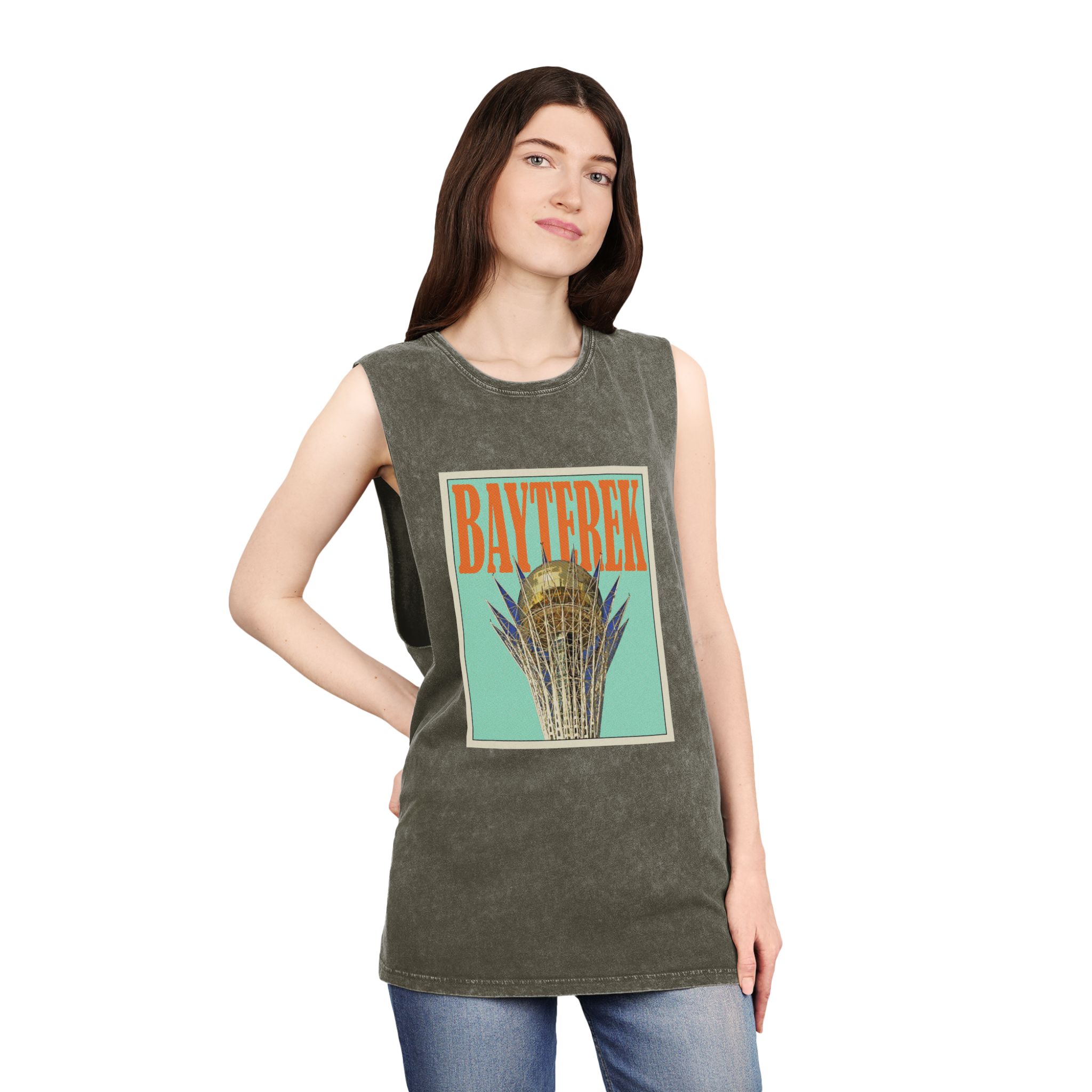 Bayterek Retro Travel Poster Unisex Stonewash Tank Top - Image 8