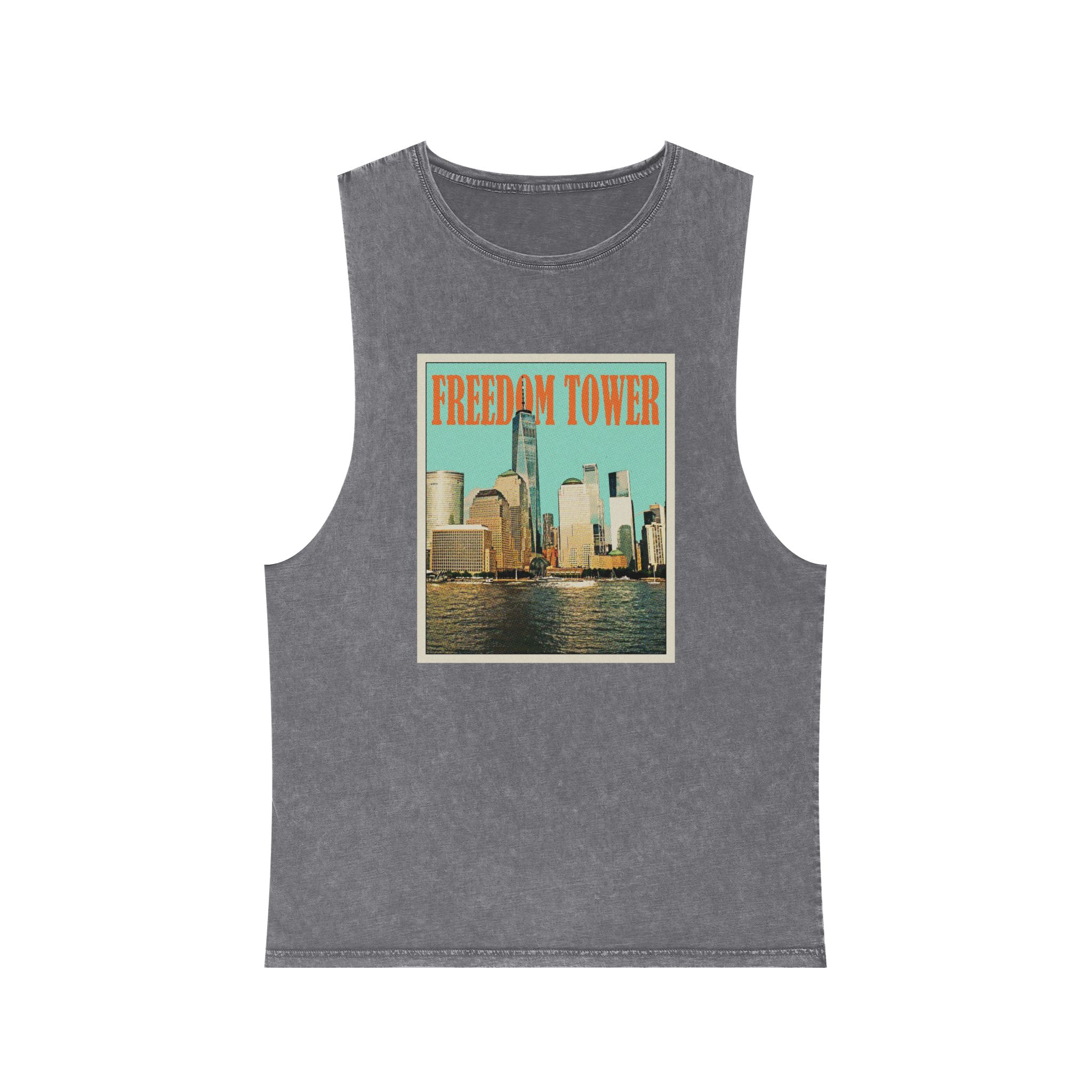Freedom Tower Retro Travel Poster Unisex Stonewash Tank Top - Image 9