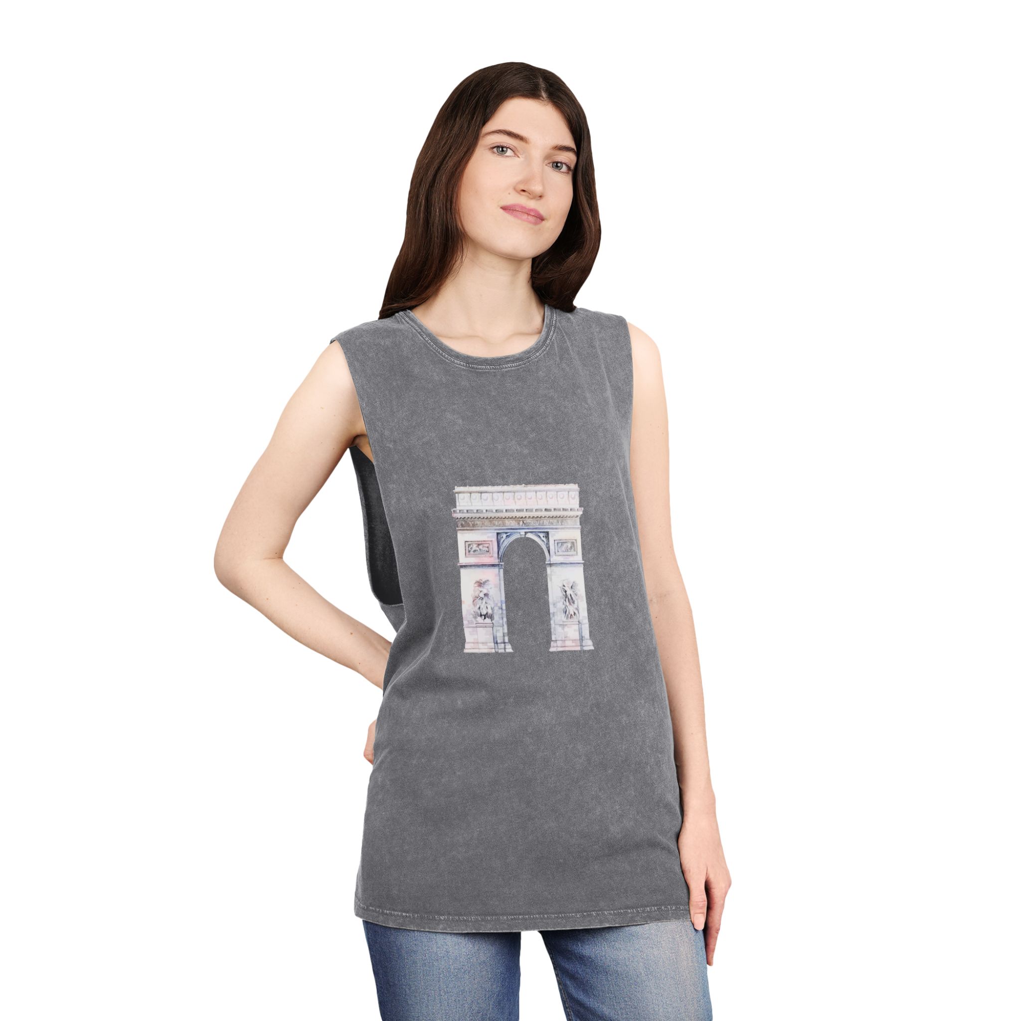 Arc de Triomphe Paris Vector Unisex Stonewash Tank Top - Image 12