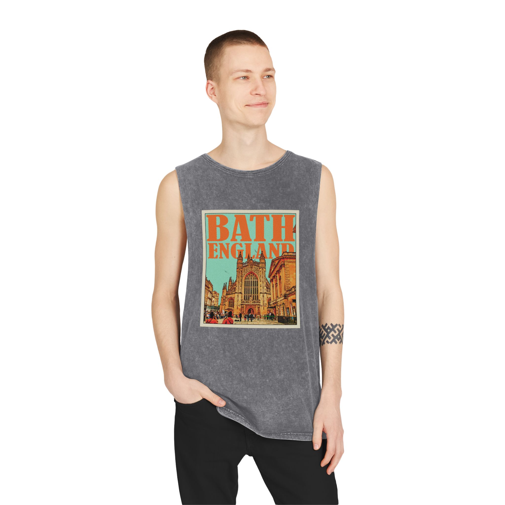 Bath England Retro Travel Poster Unisex Stonewash Tank Top - Image 11
