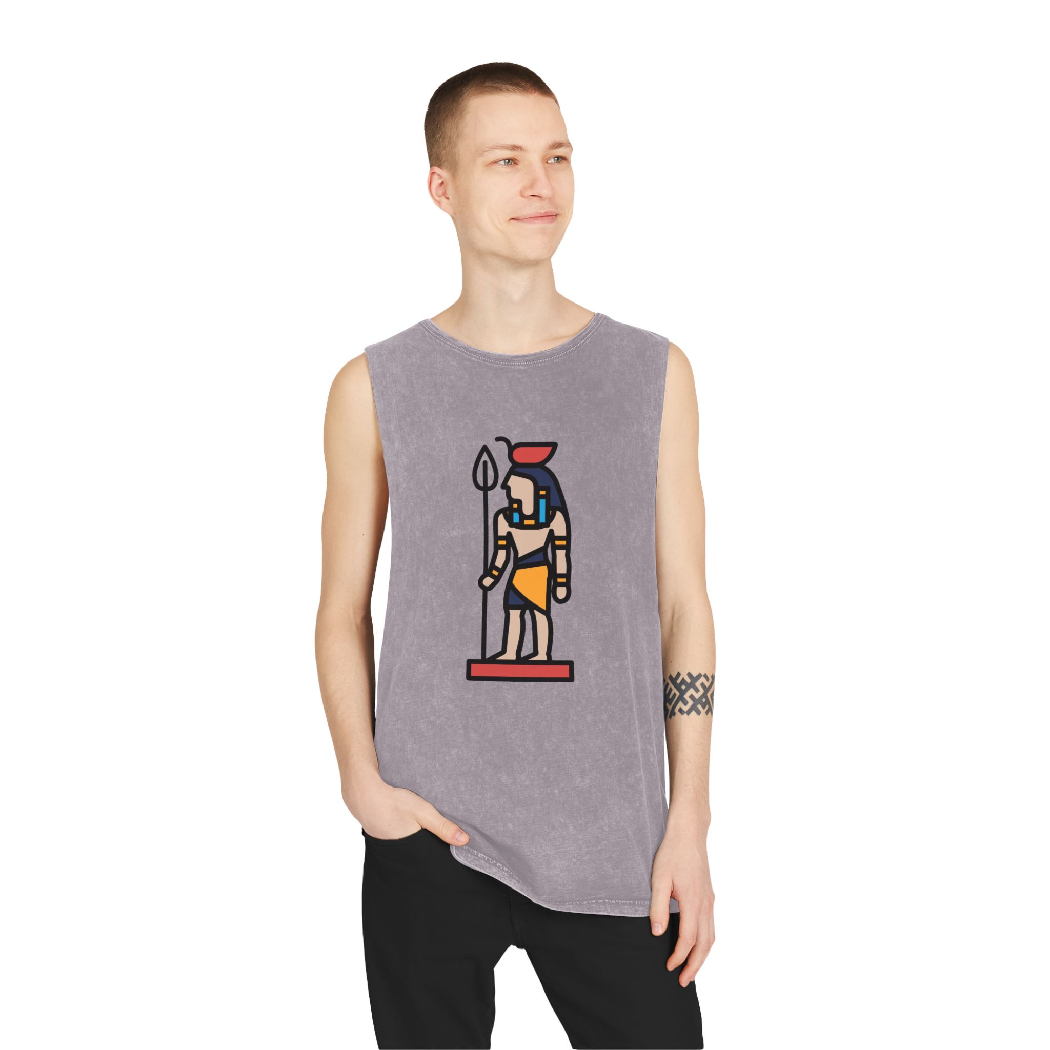 Ancient Egyptian Sculpture Line Style Unisex Stonewash Tank Top - Image 19