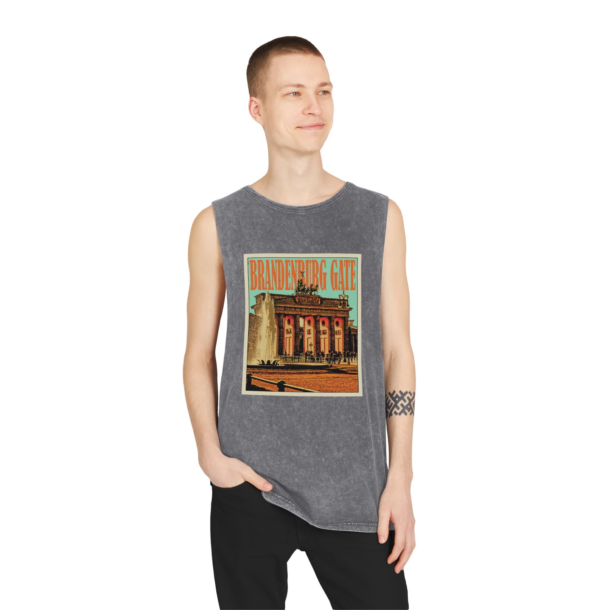 Brandenburg Gate Retro Travel Poster Unisex Stonewash Tank Top - Image 11