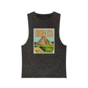 Chichen Itza Retro Travel Poster Unisex Stonewash Tank Top