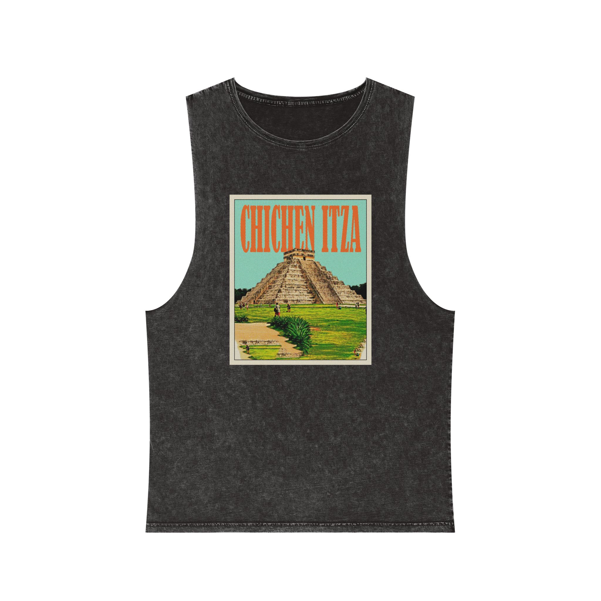 Chichen Itza Retro Travel Poster Unisex Stonewash Tank Top