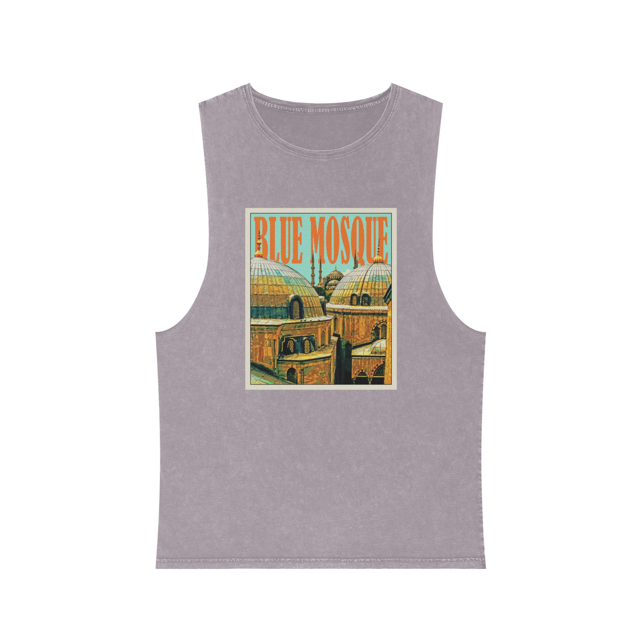Blue Mosque Retro Travel Poster (1) Unisex Stonewash Tank Top - Image 17