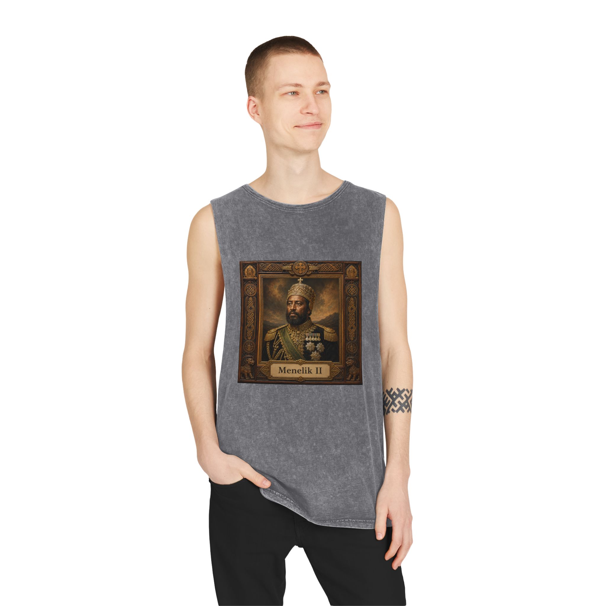 Menelik II Unisex Stonewash Tank Top - Image 11