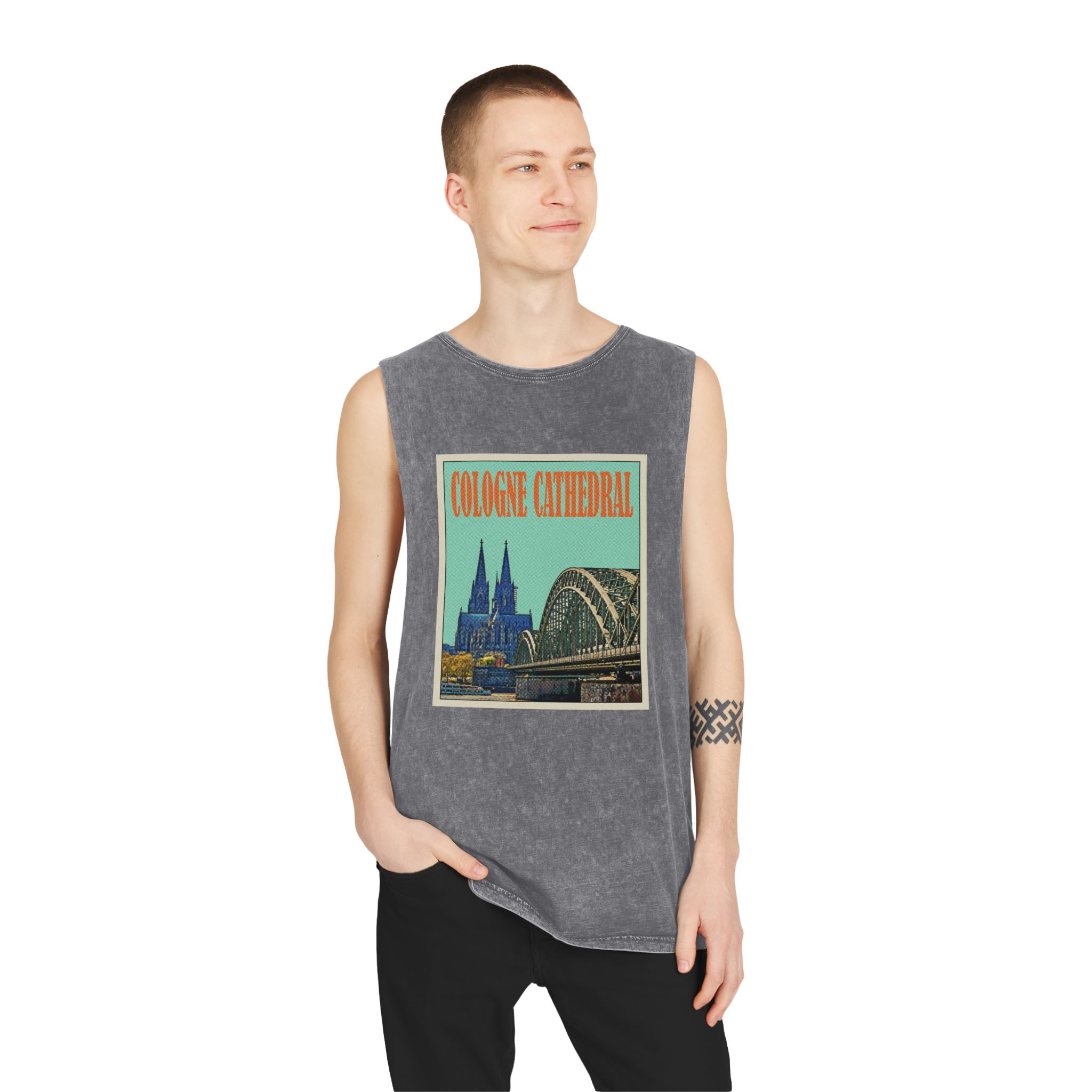 Cologne Cathedral Retro Travel Poster Unisex Stonewash Tank Top - Image 11