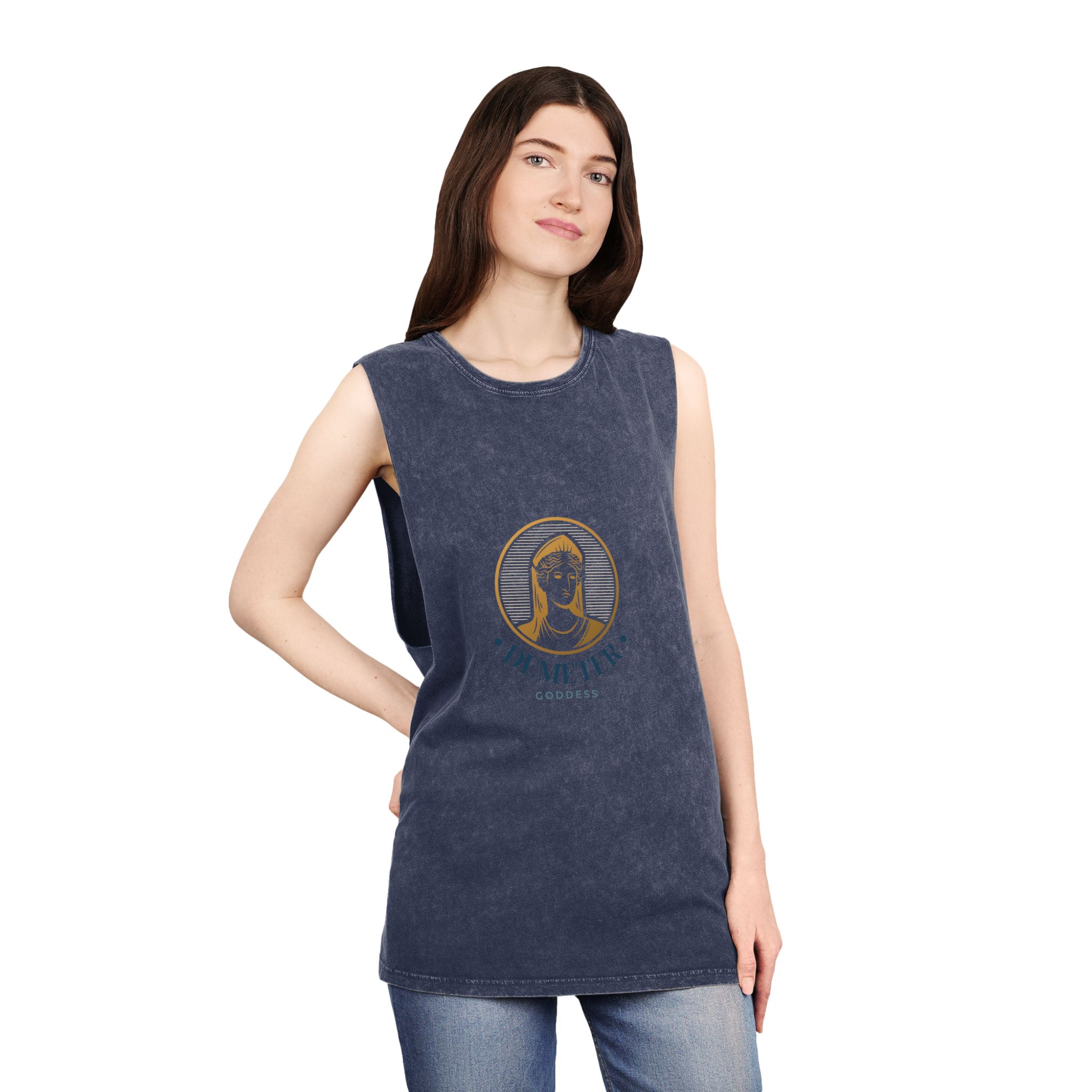 Detailed Goddess Logo With Golden Elements Unisex Stonewash Tank Top - Image 16