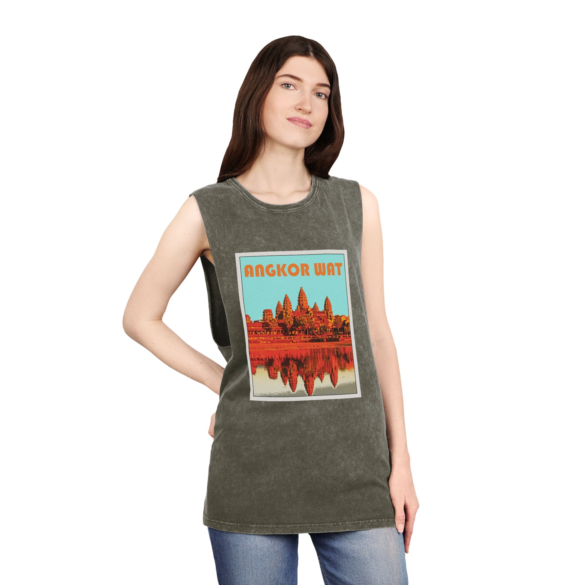 Angkor Wat Retro Travel Poster (1) Unisex Stonewash Tank Top - Image 8