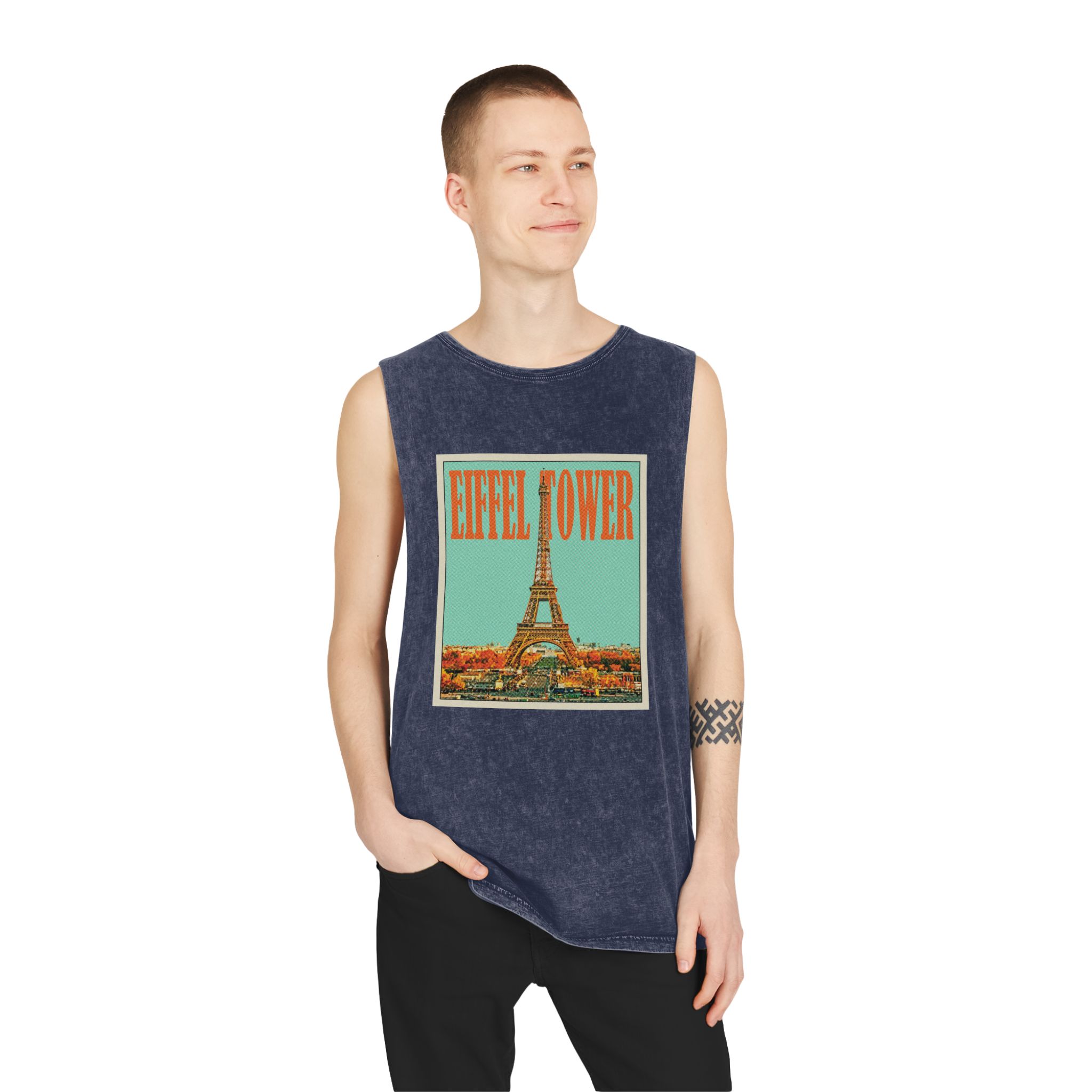 Eiffel Tower Retro Travel Poster (1) Unisex Stonewash Tank Top - Image 15