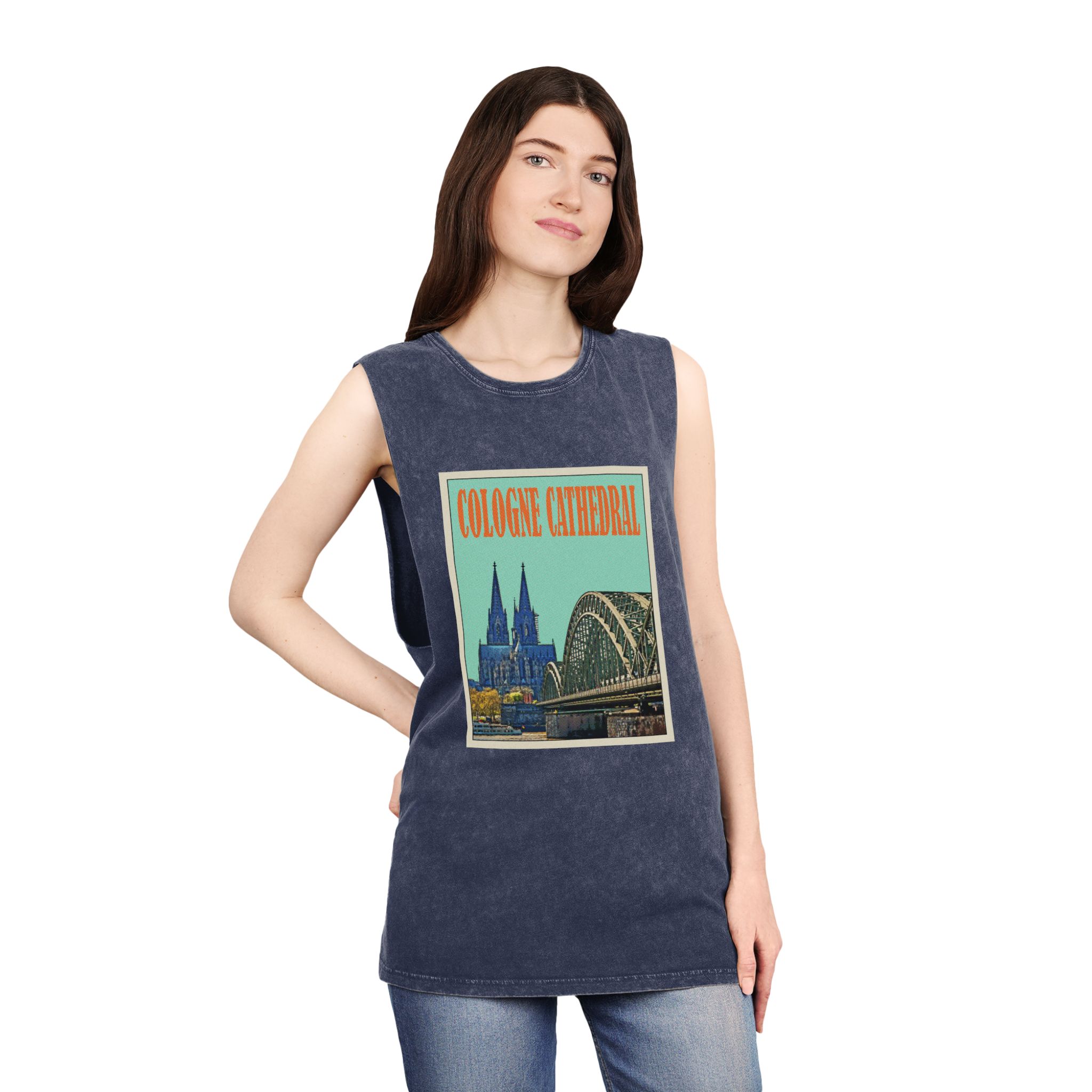 Cologne Cathedral Retro Travel Poster Unisex Stonewash Tank Top - Image 16