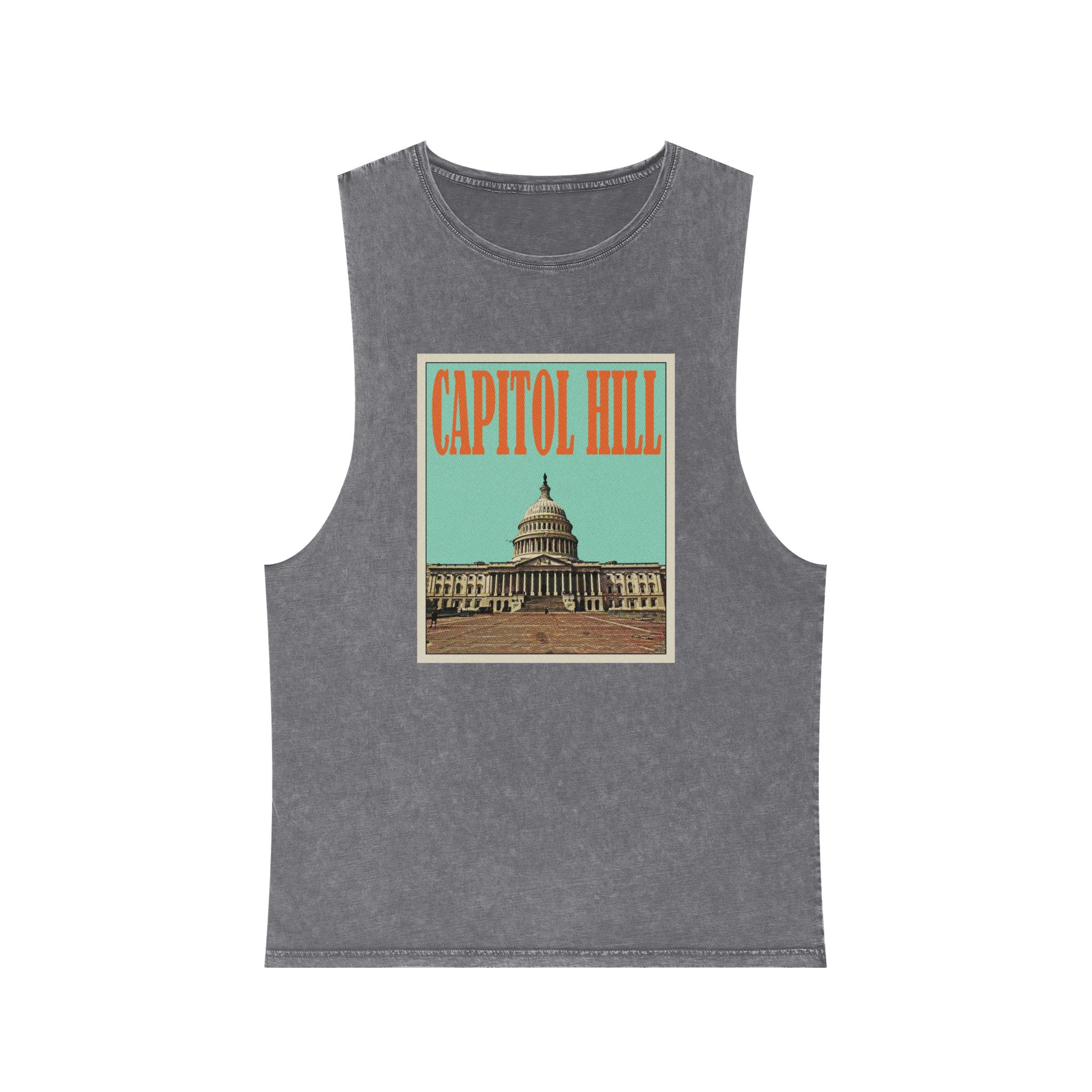 Capitol Hill Retro Travel Poster Unisex Stonewash Tank Top - Image 9
