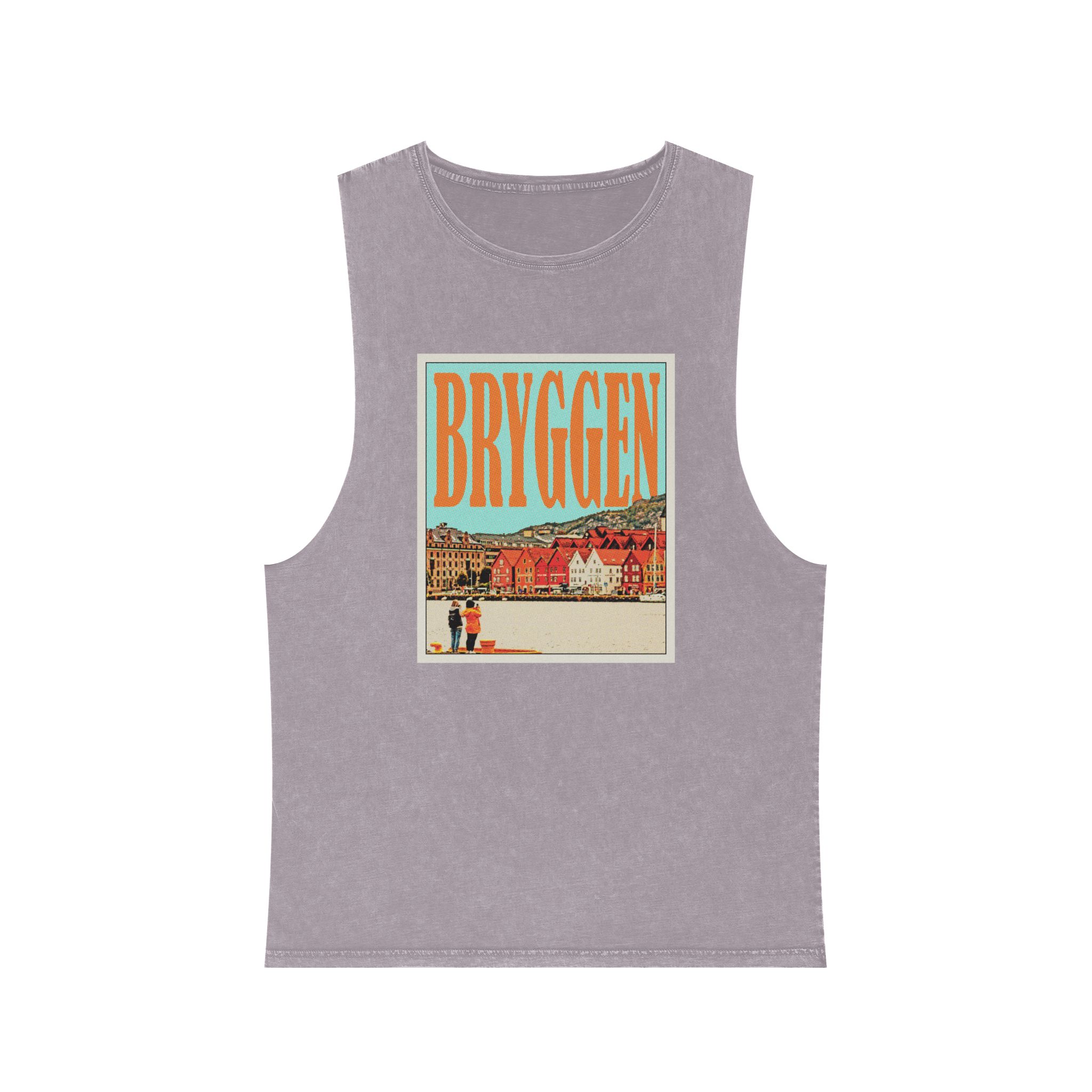 Bryggen Retro Travel Poster (1) Unisex Stonewash Tank Top - Image 17