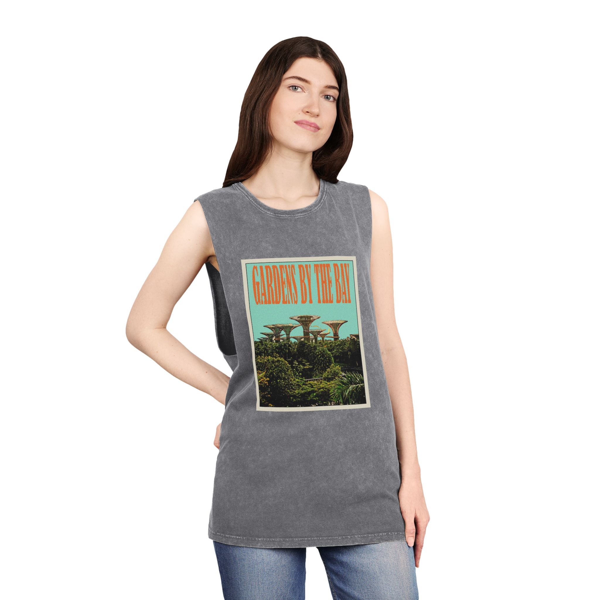 Gardens By Bay Retro Travel Poster Unisex Stonewash Tank Top - Image 12