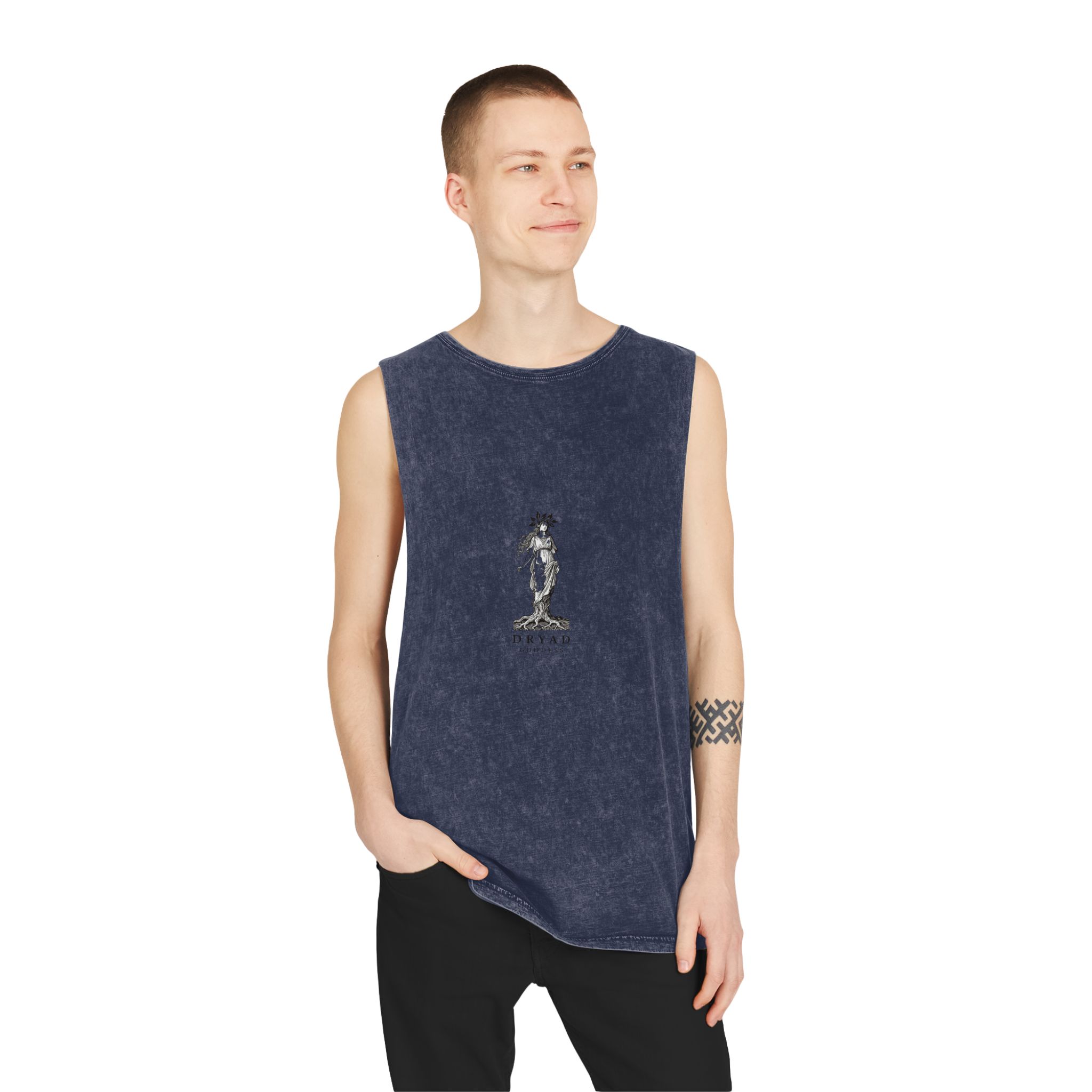 Engraved Logo Dryad Tree Spirit Woman With Roots Branches Symbolizing Forest Goddess Unisex Stonewash Tank Top - Image 15