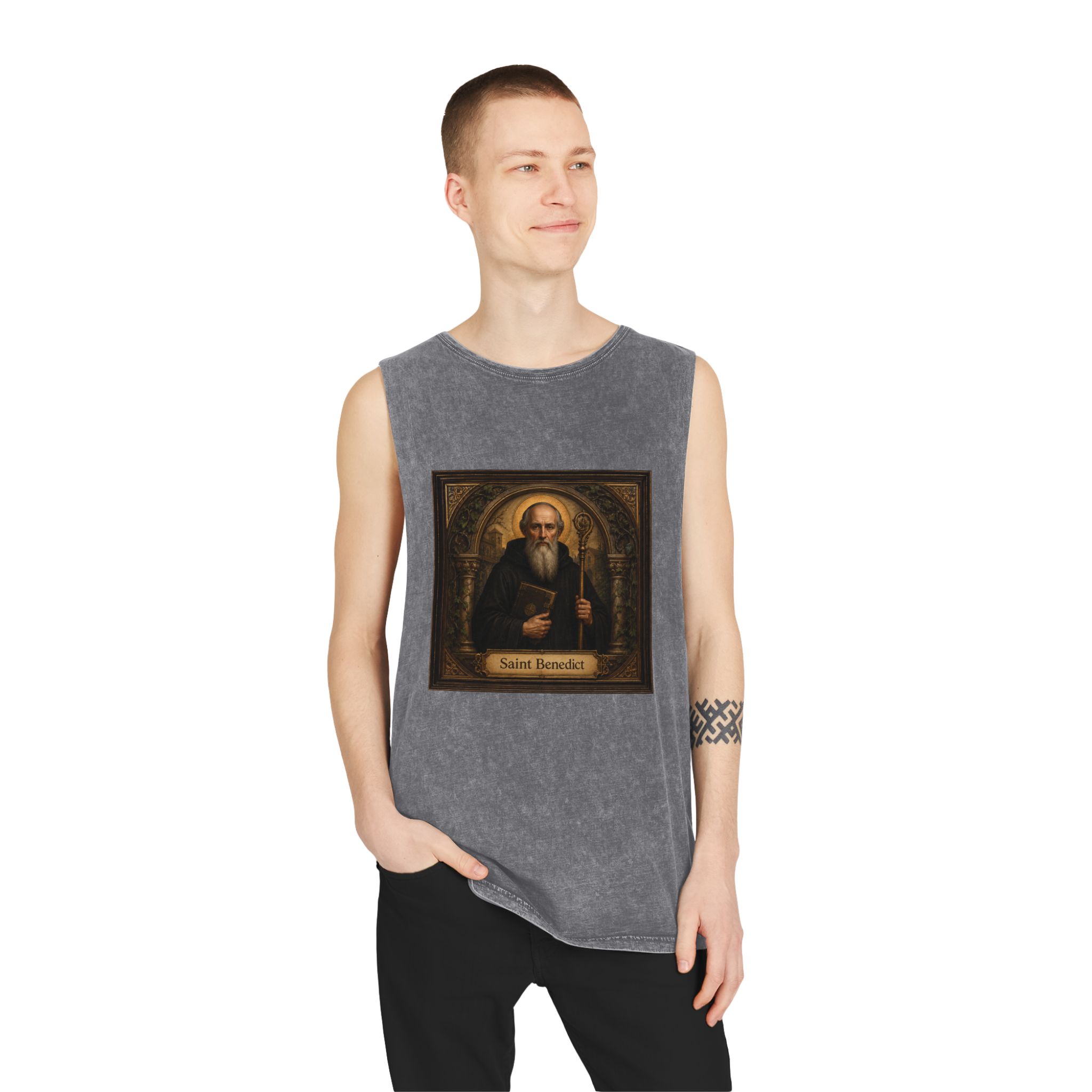 Saint Benedict Unisex Stonewash Tank Top - Image 11